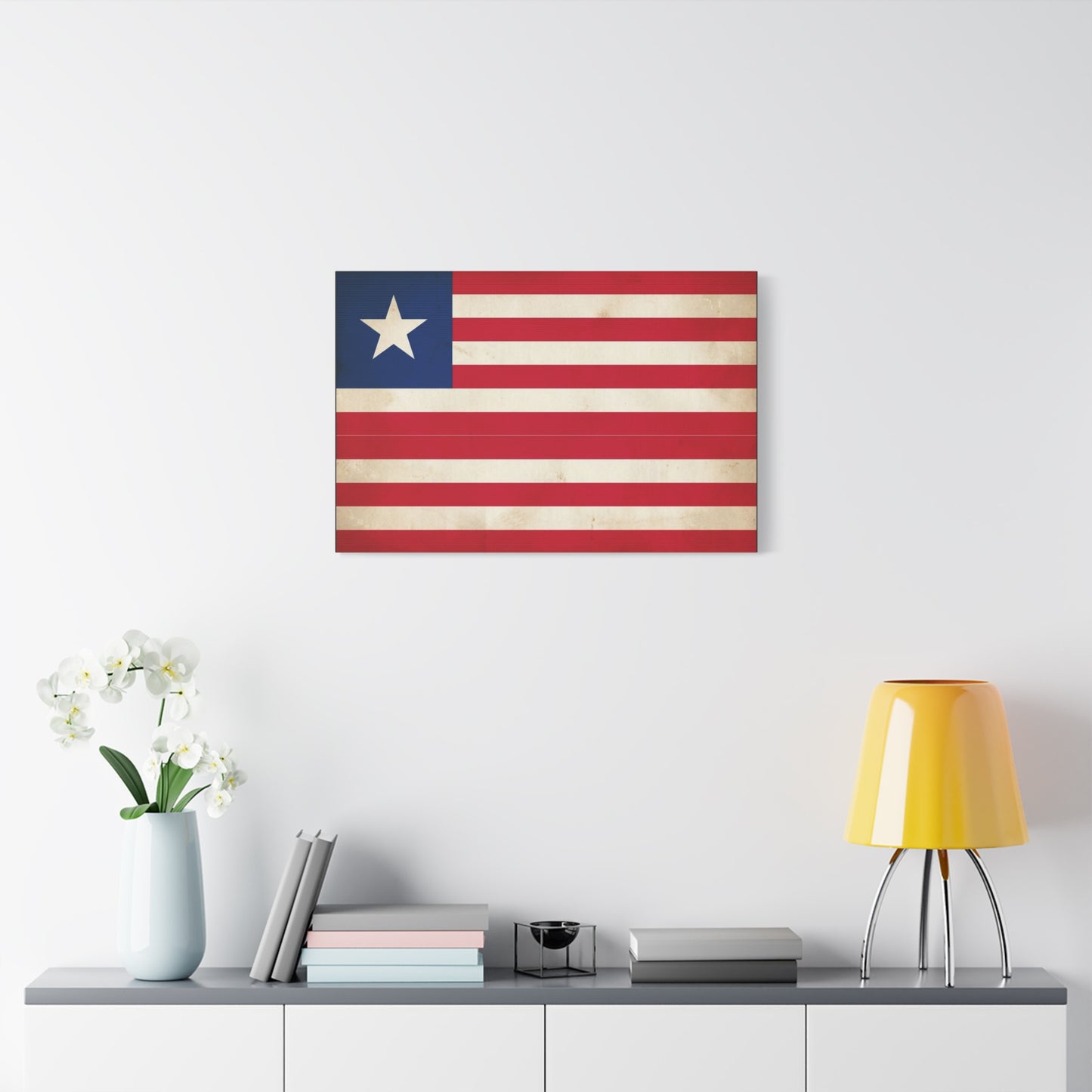 Liberia Flag Canvas Wall Art - Vintage Patriotic Print, Distressed Red White Blue Banner - Matte Cotton Artwork - Living Room Wall Decor, Office Art, Study Room Accent Style - Bedroom Home Decoration