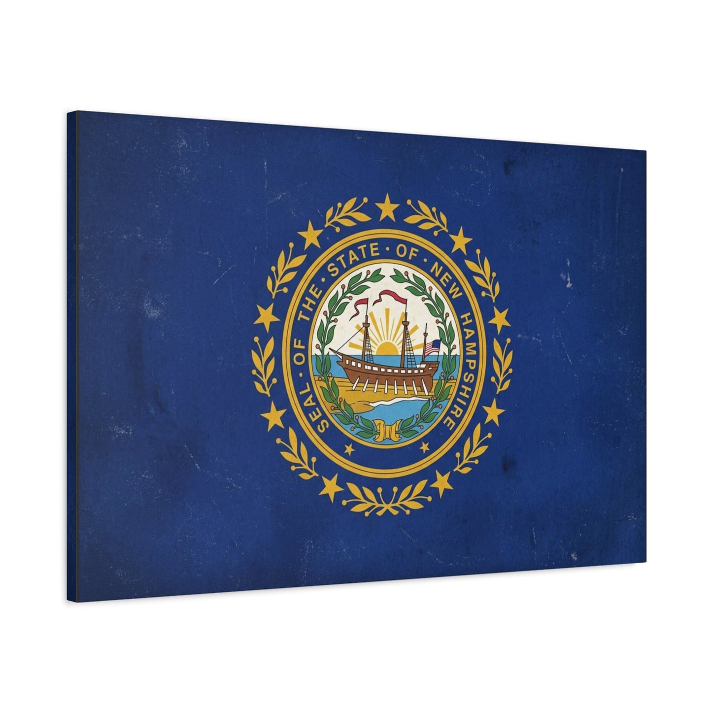"Seal Of The State Of New Hampshire" Flag Canvas Wall Art - Vintage State Pride Decor, Blue Gold Emblem Print - Rustic Americana Style - Living Room Decoration - Office Wall Art - Ready to Hang