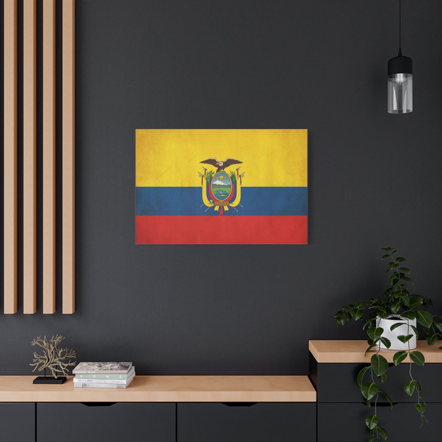 Ecuador Flag Canvas Wall Art - Vintage National Banner Print, Yellow Blue Red Tricolor With Coat Of Arms - Traditional Patriotic Decor - Living Room Home Decoration, Office Accent - Office Wall Art
