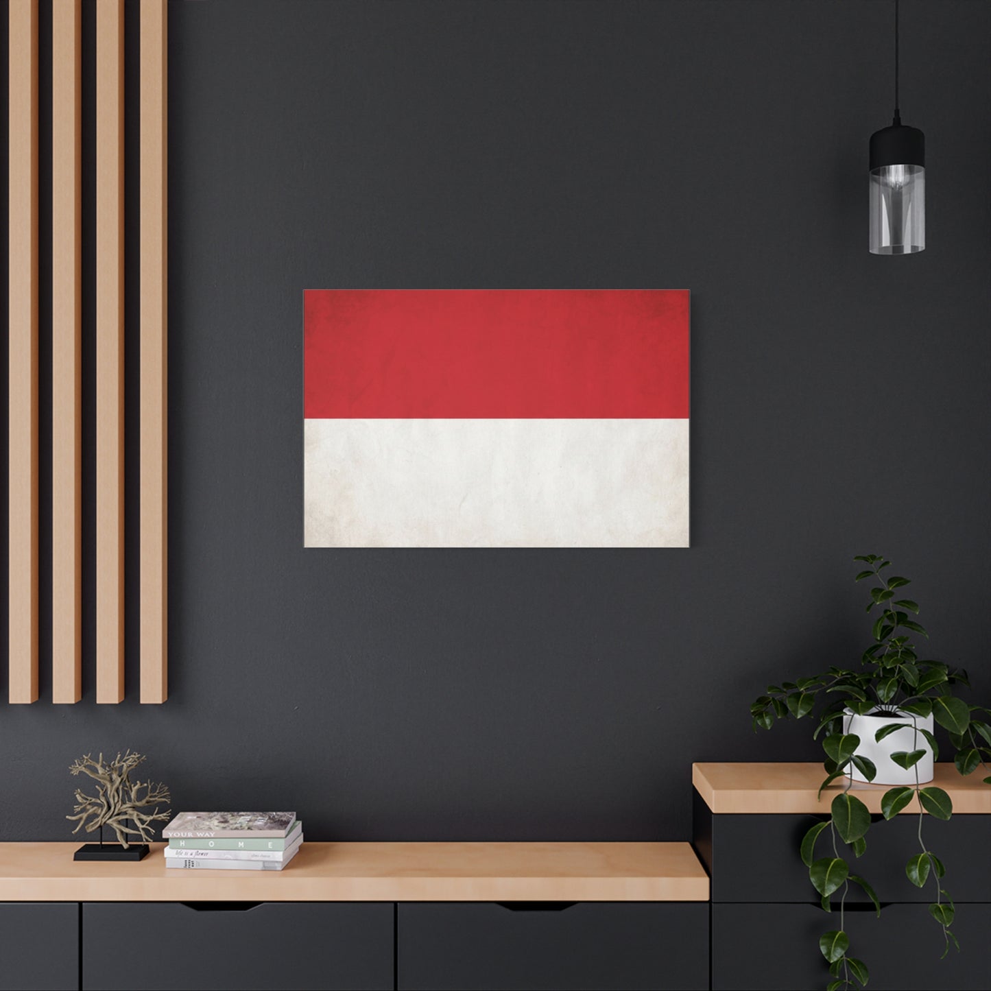 Indonesia Flag Canvas Wall Art - Red And White National Banner Print, Minimalist Patriotic Decor - Modern Cotton Canvas Style - Living Room Wall Decor - Bedroom Home Decoration - Cozy Reading Nook Art