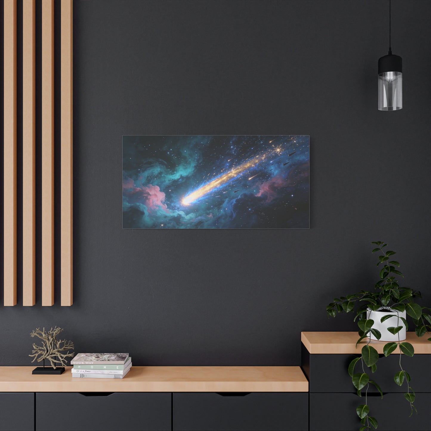 Comet Galaxy Canvas Wall Art - Cosmic Nebula Starfield, Abstract Space Artwork - Matte Cotton Print, Contemporary Celestial Style - Living Room Wall Decor, Office Art - Bedroom Home Decoration