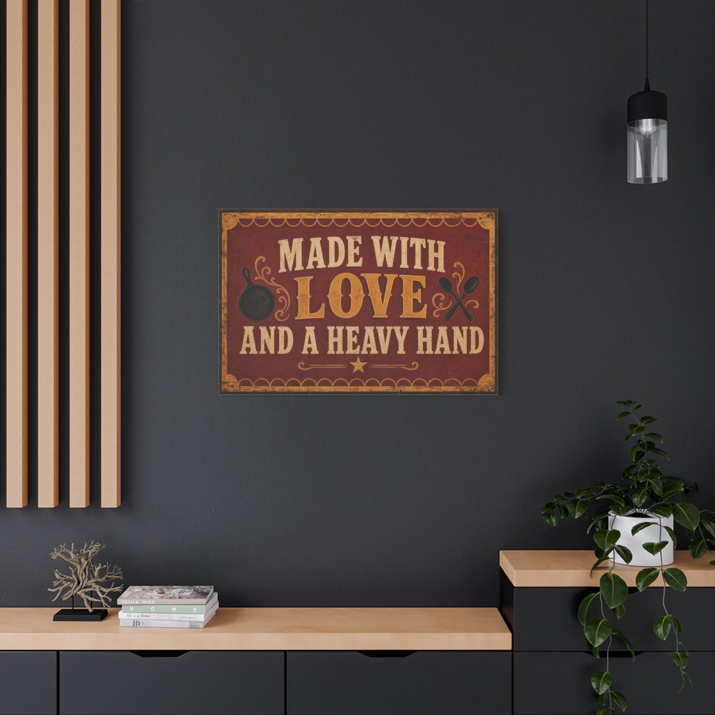 "Made With Love And A Heavy Hand" Kitchen Canvas Wall Art - Rustic Vintage Typography Print, Farmhouse Cooking Decor, Dining Room Wall Decor, Country Home Decoration - Ready to Hang - Ready to Hang