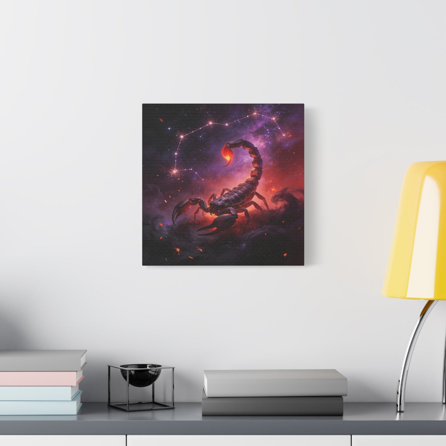 Scorpio Zodiac Canvas Wall Art - Celestial Scorpion Constellation Galaxy Print, Fiery Purple Space Illustration - Matte Canvas Decor - Bedroom Wall Hanging, Dorm Room Accent - Bedroom Home Decoration