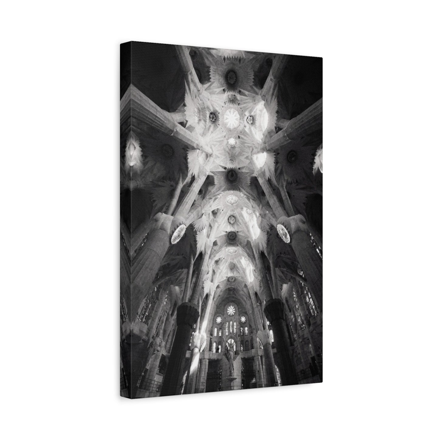 Sagrada Familia Cathedral Interior Canvas Wall Art - Black And White Architectural Art Print, Gothic Ceiling Columns, Contemporary Wall Decor For Living Room Office - Bedroom Home Decoration