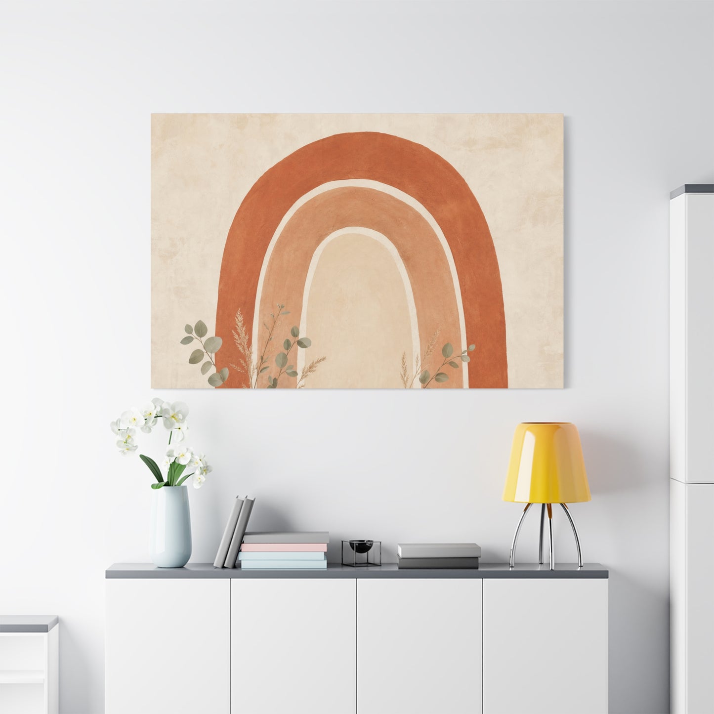 Terracotta Rainbow Canvas Wall Art - Boho Abstract Arch Painting, Neutral Nursery Decor - Minimalist Botanical Accent, Living Room Wall Decor, Bedroom Home Decoration, Meditation Space - Ready to Hang