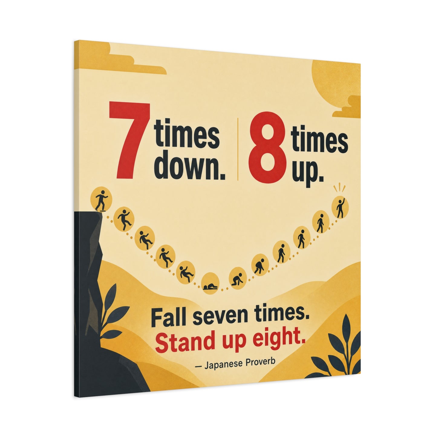 "Fall Seven Times. Stand Up Eight." Inspirational Canvas Wall Art - Japanese Proverb Quote Print, Minimalist Typography Decor, Modern Bedroom Home Decoration - Ready to Hang - Living Room Wall Decor