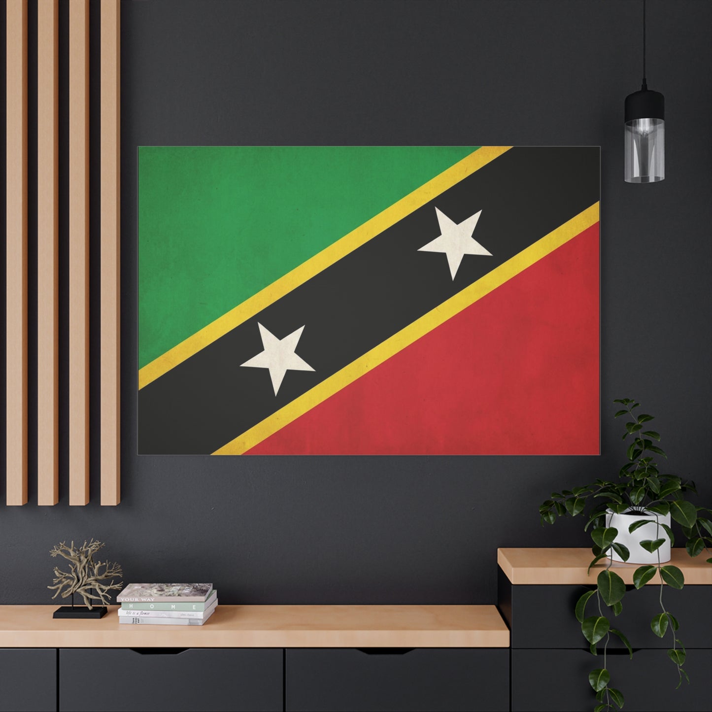 Saint Kitts And Nevis Flag Canvas Wall Art - Caribbean Pride Decor, Vintage National Banner Print - Bold Graphic Style, Living Room Wall Decor, Bedroom Home Decoration - Bedroom Home Decoration