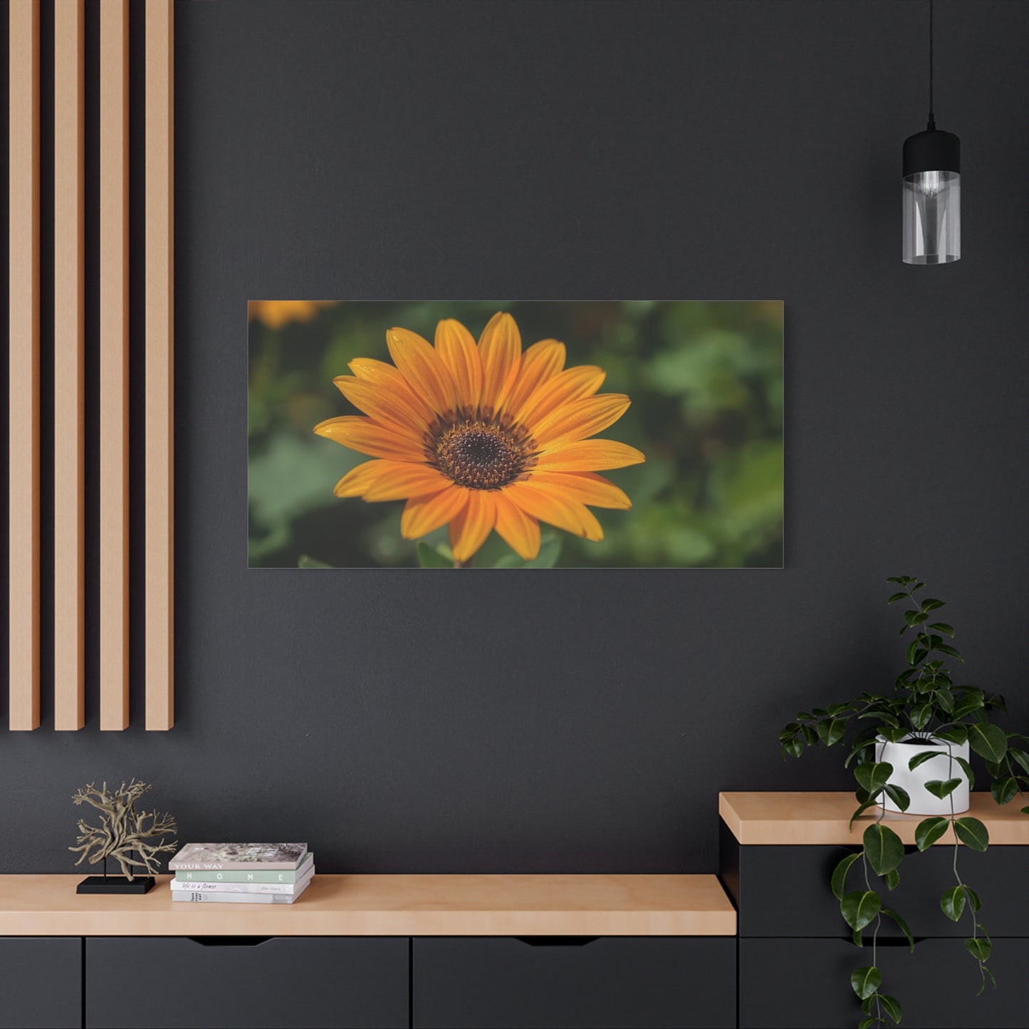 Orange Daisy Flower Canvas Wall Art - Botanical Floral Close Up Art Print, Nature Home Decor - Matte Cotton Canvas, Contemporary Style - Living Room Wall Decor Bedroom Accent - Cozy Reading Nook Art