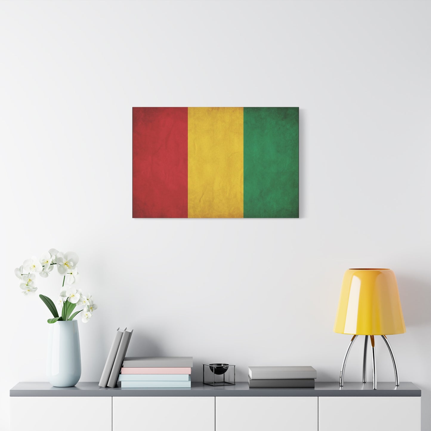 Guinea Flag Canvas Wall Art - Red Yellow Green Tricolor National Print - Vintage Textured Cotton Look - Pan African Style - Living Room Wall Decor - Bedroom Home Decoration - Bedroom Home Decoration