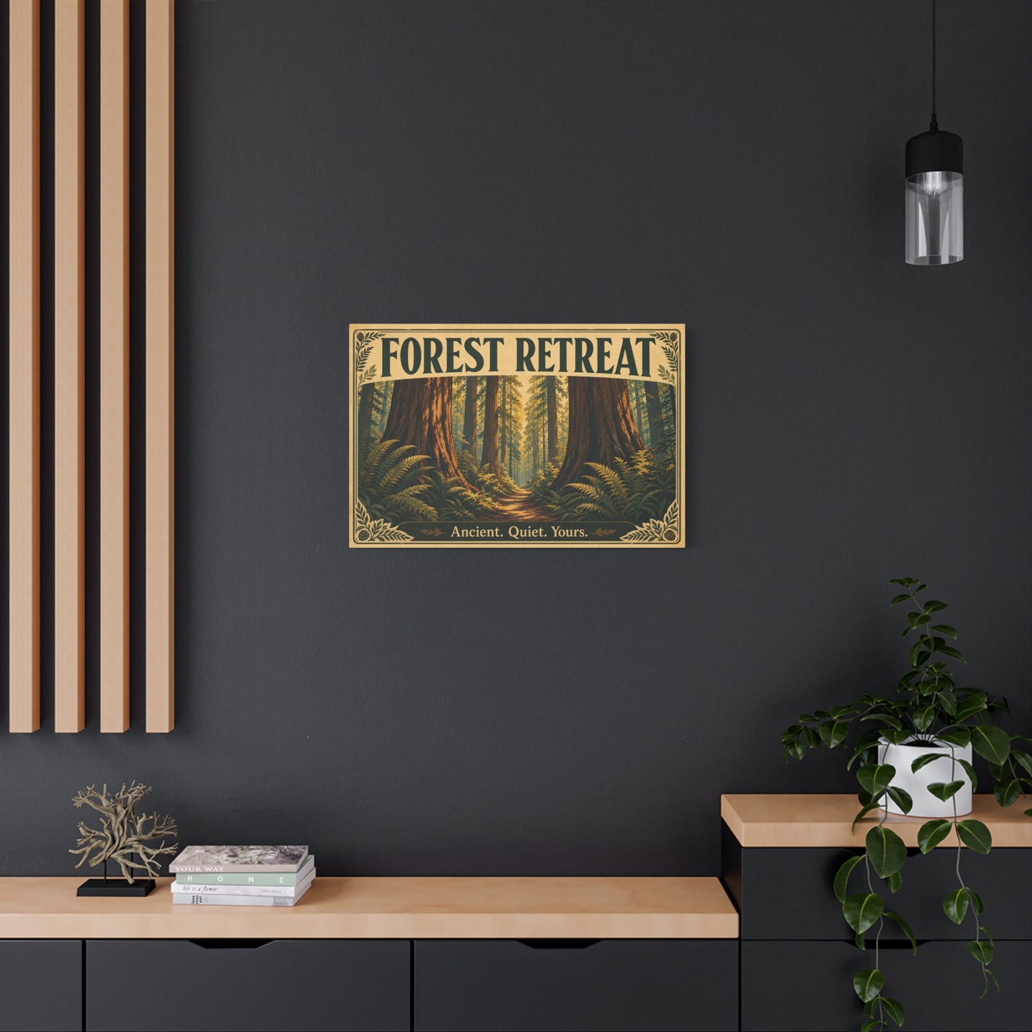"Forest Retreat" Canvas Wall Art - Vintage Redwood Forest Path Print, Rustic Woodland Home Decor - Ancient. Quiet. Yours. - Cabin Style Living Room Decoration, Bedroom Wall Hanging - Ready to Hang