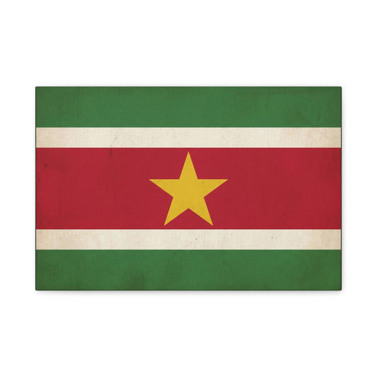 Suriname Flag Canvas Wall Art - Vintage Country Pride Decor, Retro National Banner Print - Green Red White Gold Star Design - Living Room Wall Decor - Bedroom Home Decoration - Bedroom Home Decoration
