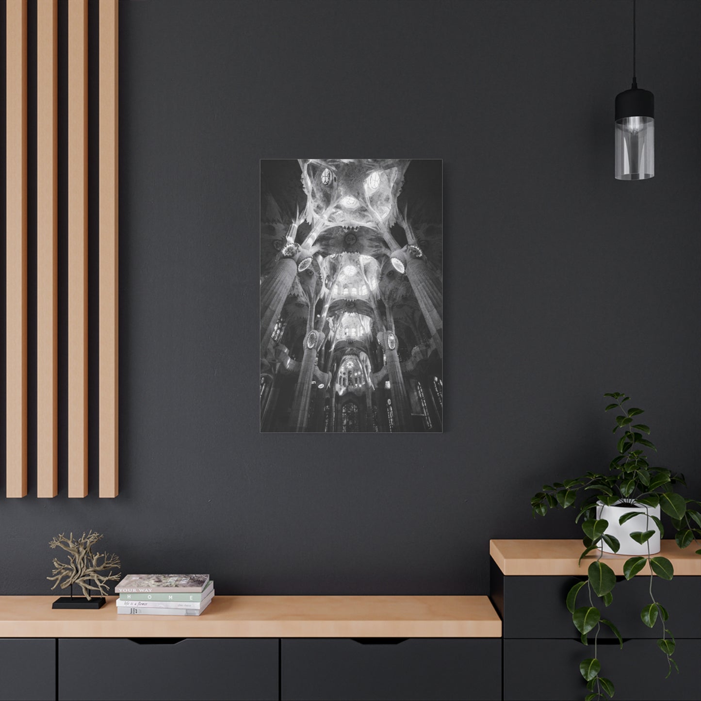 Sagrada Familia Cathedral Interior Canvas Wall Art - Black And White Architectural Art Print - Gothic Modern Sacred Ceiling View - Living Room Wall Decor Office Accent - Modern Farmhouse Style