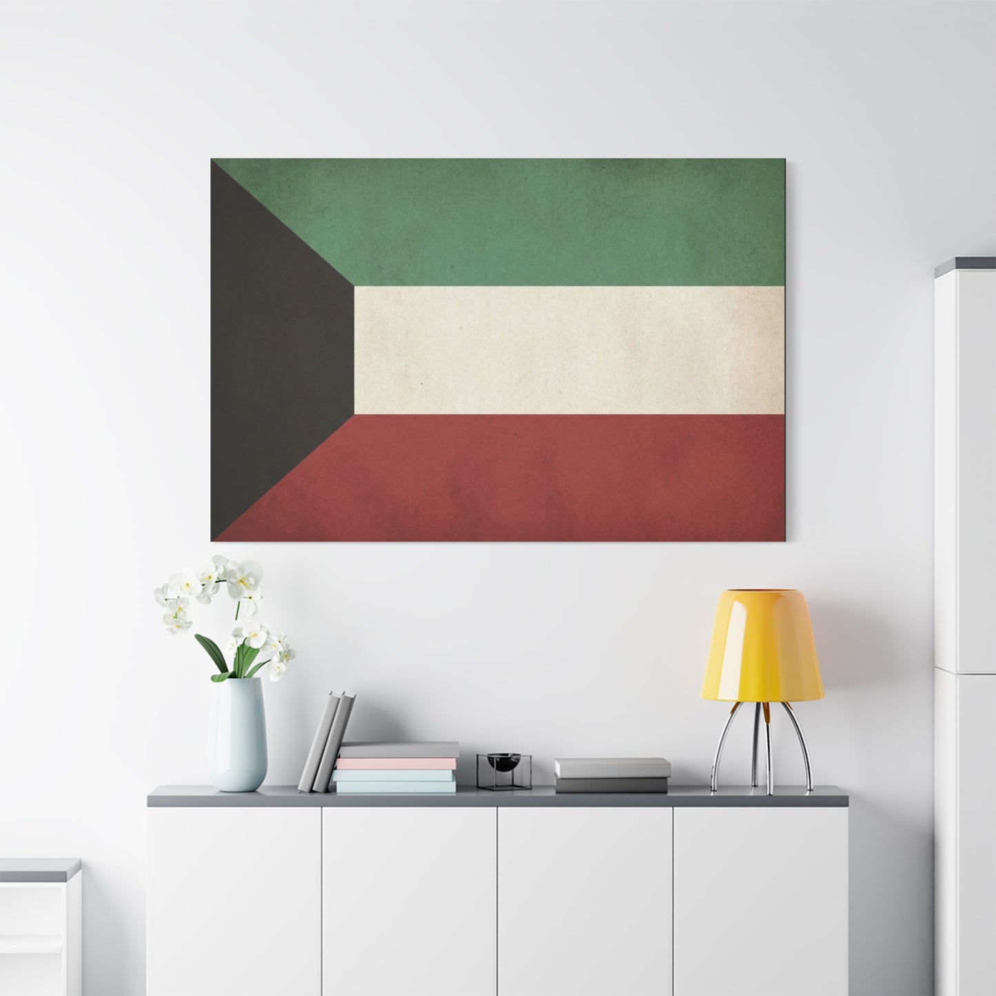 Kuwait Flag Canvas Wall Art - Vintage National Banner Print, Geometric Color Block Design - Matte Canvas Decor - Living Room Wall Decor, Office Art, Dorm Accent Style - Bedroom Home Decoration