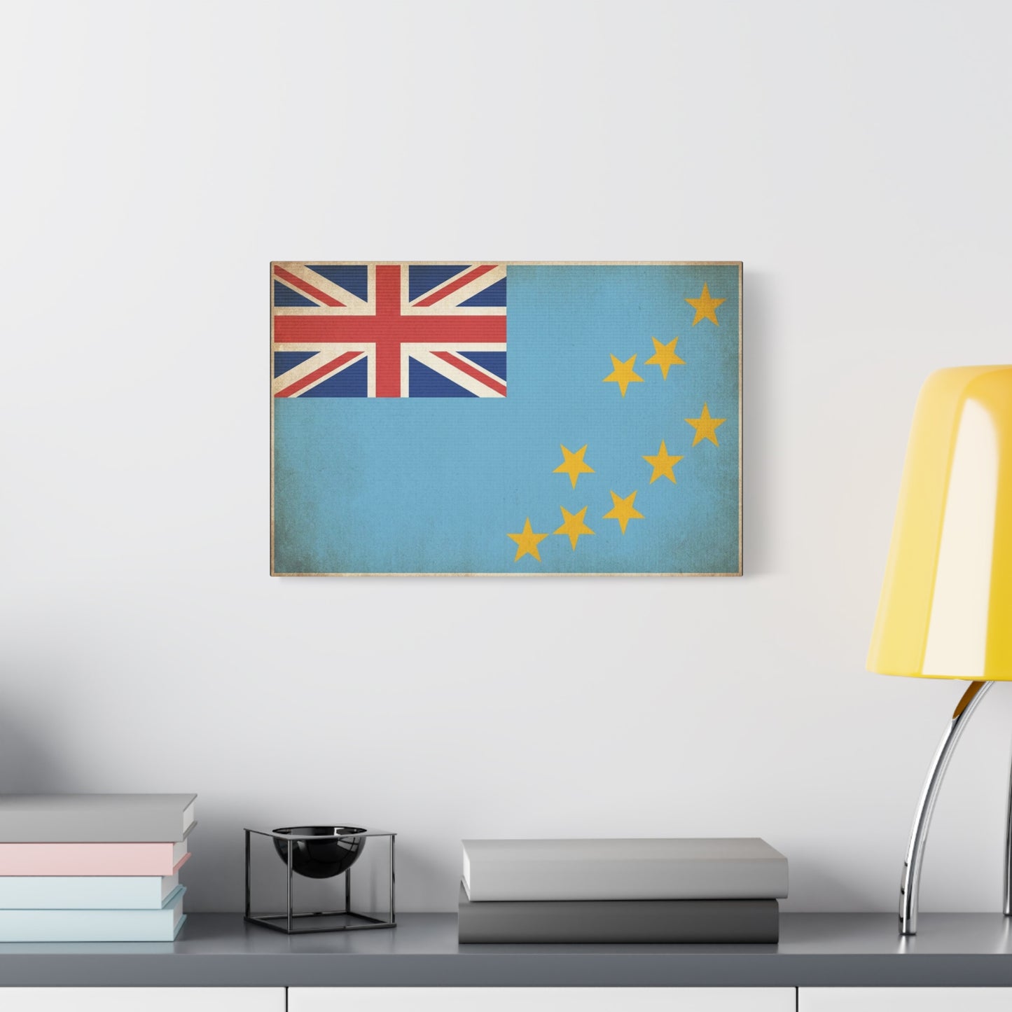 Tuvalu Flag Canvas Wall Art - Vintage National Flag Print, Blue Red Gold Patriotic Decor - Distressed Country Pride Style - Living Room Home Decoration - Living Room Wall Decor - Cozy Reading Nook Art