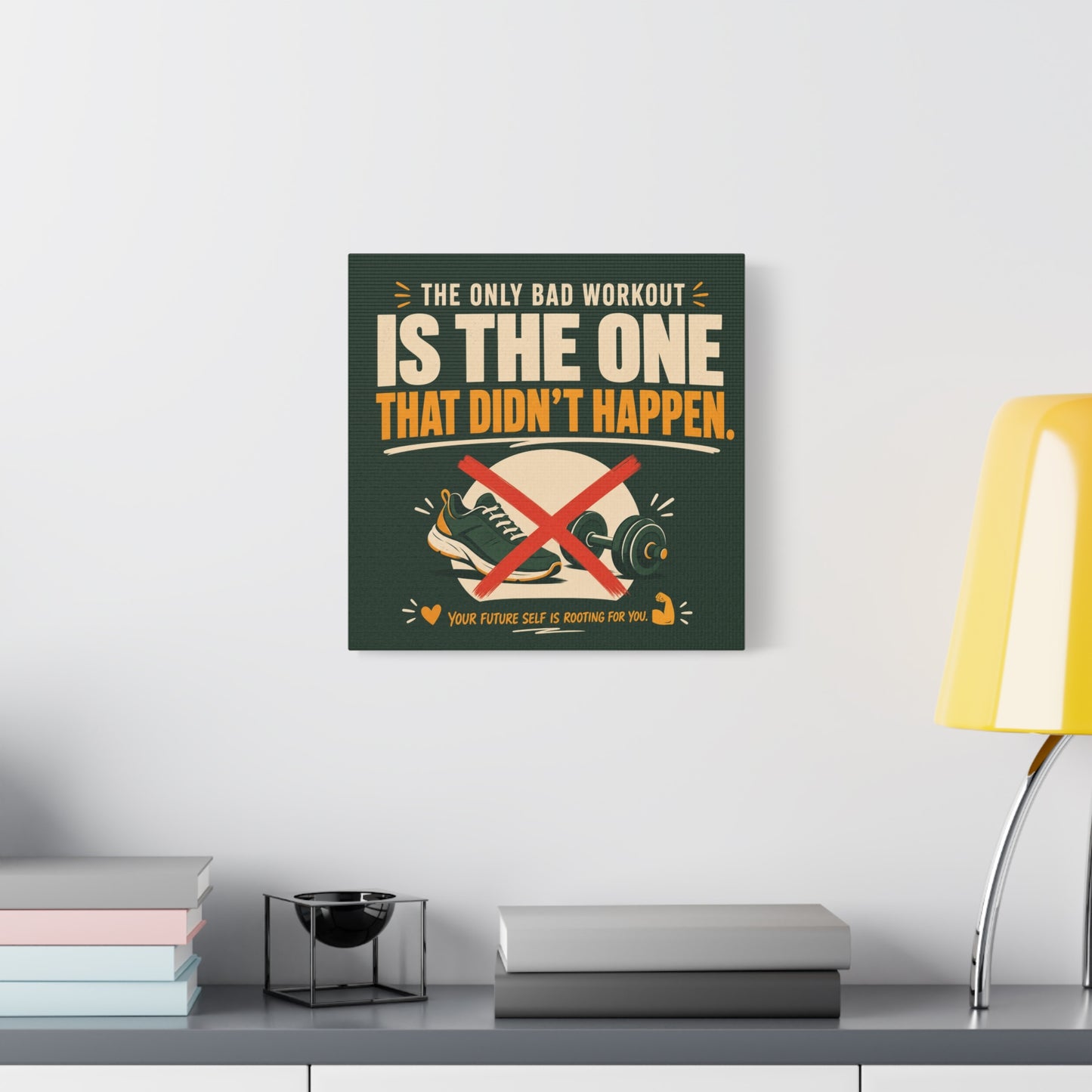 "The Only Bad Workout Is The One That Didn't Happen" Canvas Wall Art - Motivational Gym Quote Print, Retro Fitness Poster Style - Ready to Hang - Gym Wall Decor - Fitness Studio Art - HP Latex Print