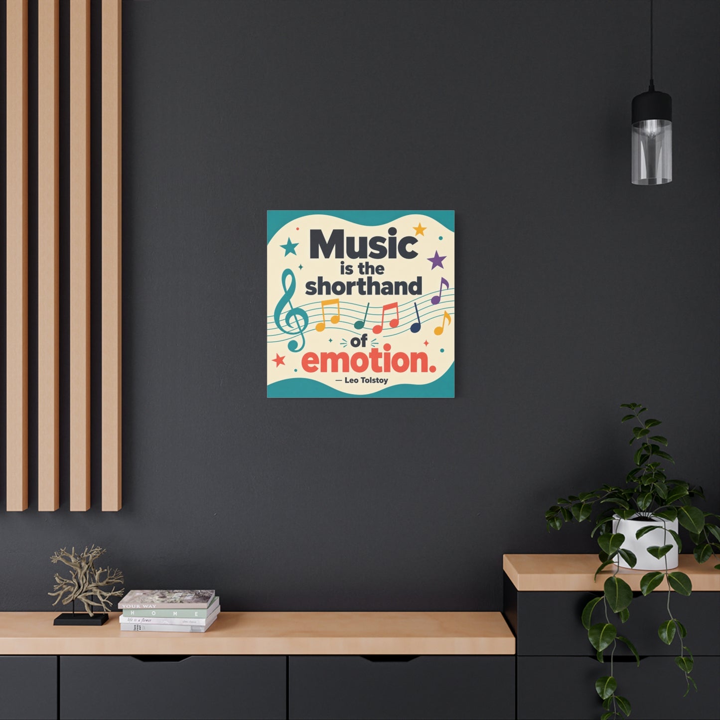 "Music Is The Shorthand Of Emotion." Leo Tolstoy Canvas Wall Art - Colorful Typography Quote Print, Music Teacher Classroom Decor, Kids Room Home Decoration, Modern Wall Hanging - Ready to Hang