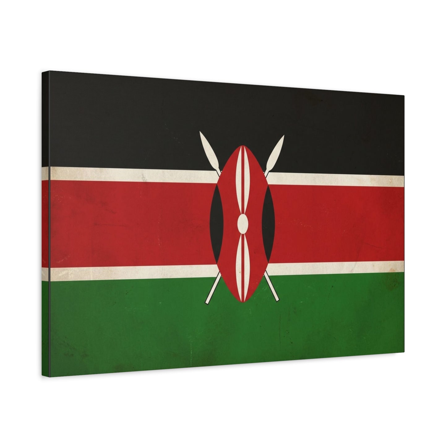 Kenya Flag Canvas Wall Art - Vintage Kenyan Flag Print, Patriotic Red Black Green Decor - Matte Cotton Artwork - Living Room Wall Decor, Office Art, Dorm Home Accent - Bedroom Home Decoration