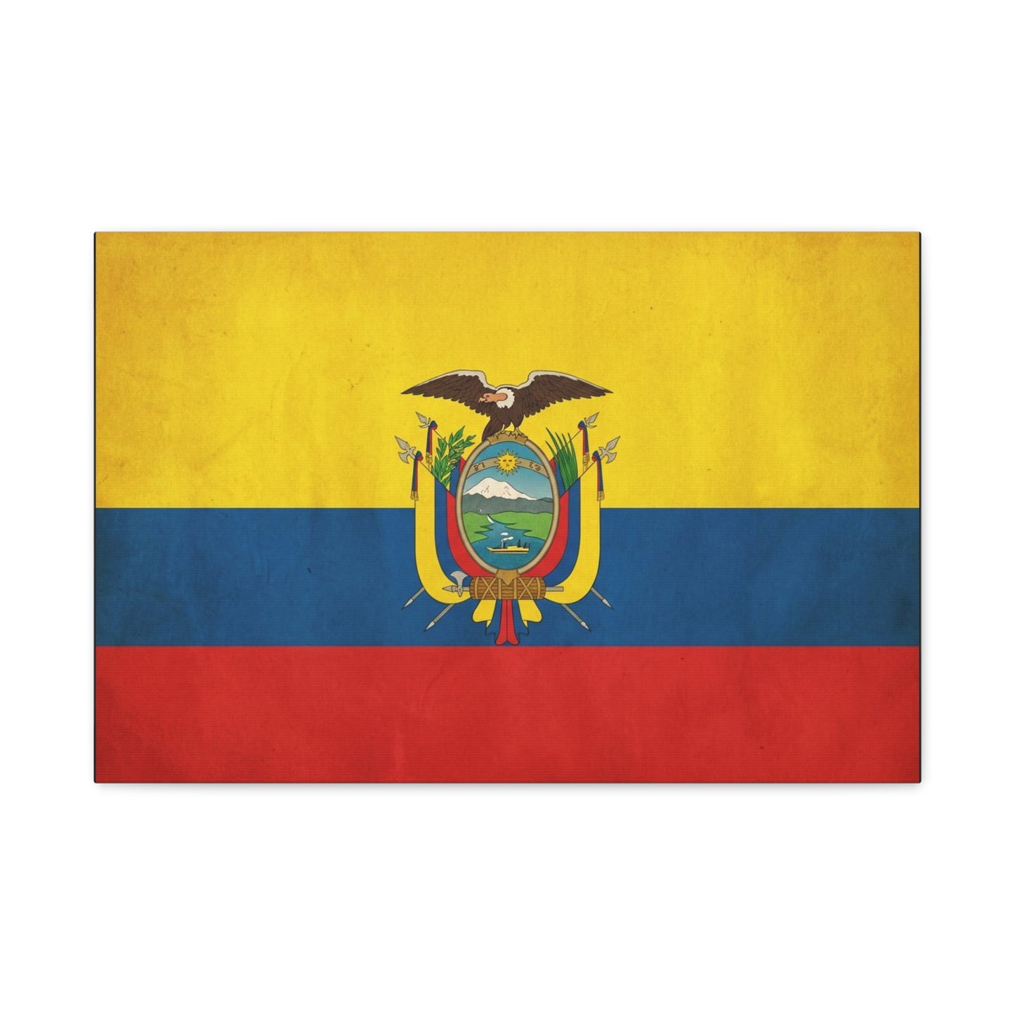 Ecuador Flag Canvas Wall Art - Vintage National Banner Print, Yellow Blue Red Tricolor With Coat Of Arms - Traditional Patriotic Decor - Living Room Home Decoration, Office Accent - Office Wall Art