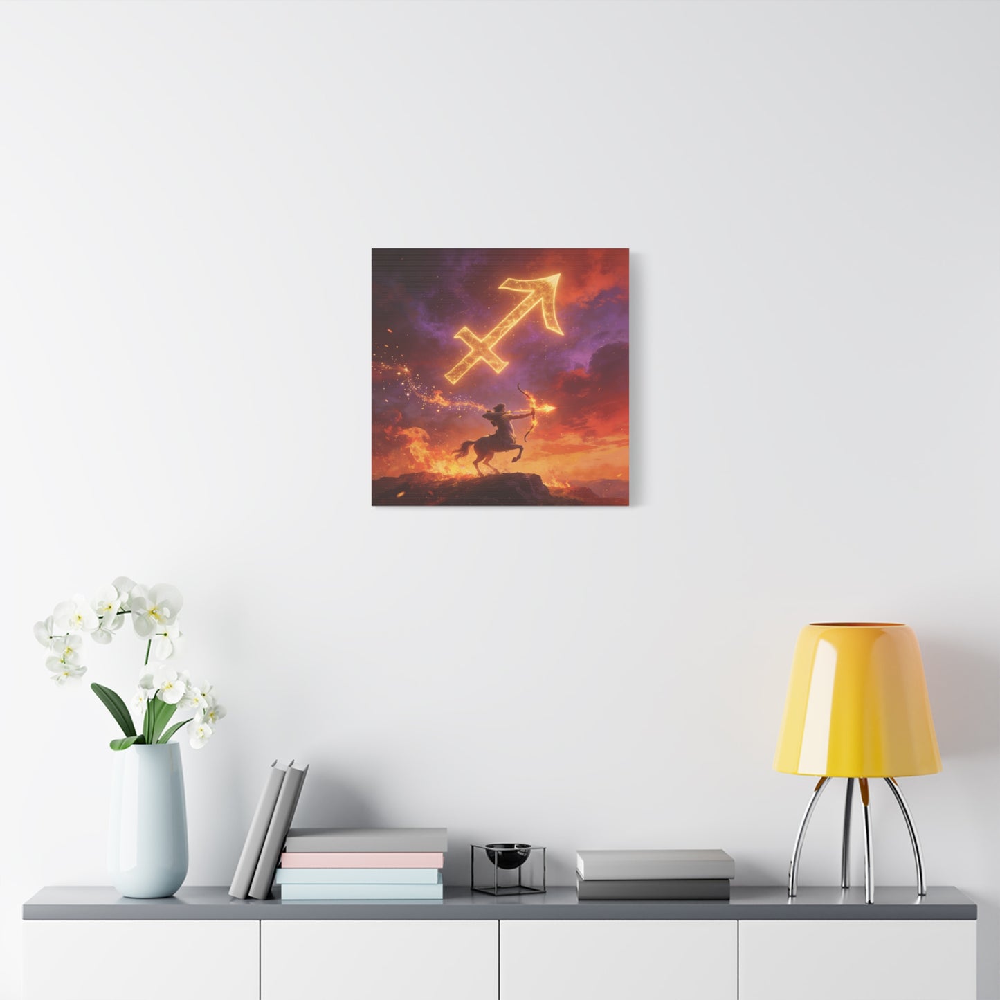 Sagittarius Zodiac Canvas Wall Art - Fiery Centaur Archer Astrology Print, Glowing Constellation Symbol - Matte Canvas Decor - Fantasy Style For Bedroom, Office Wall Art - Bedroom Home Decoration