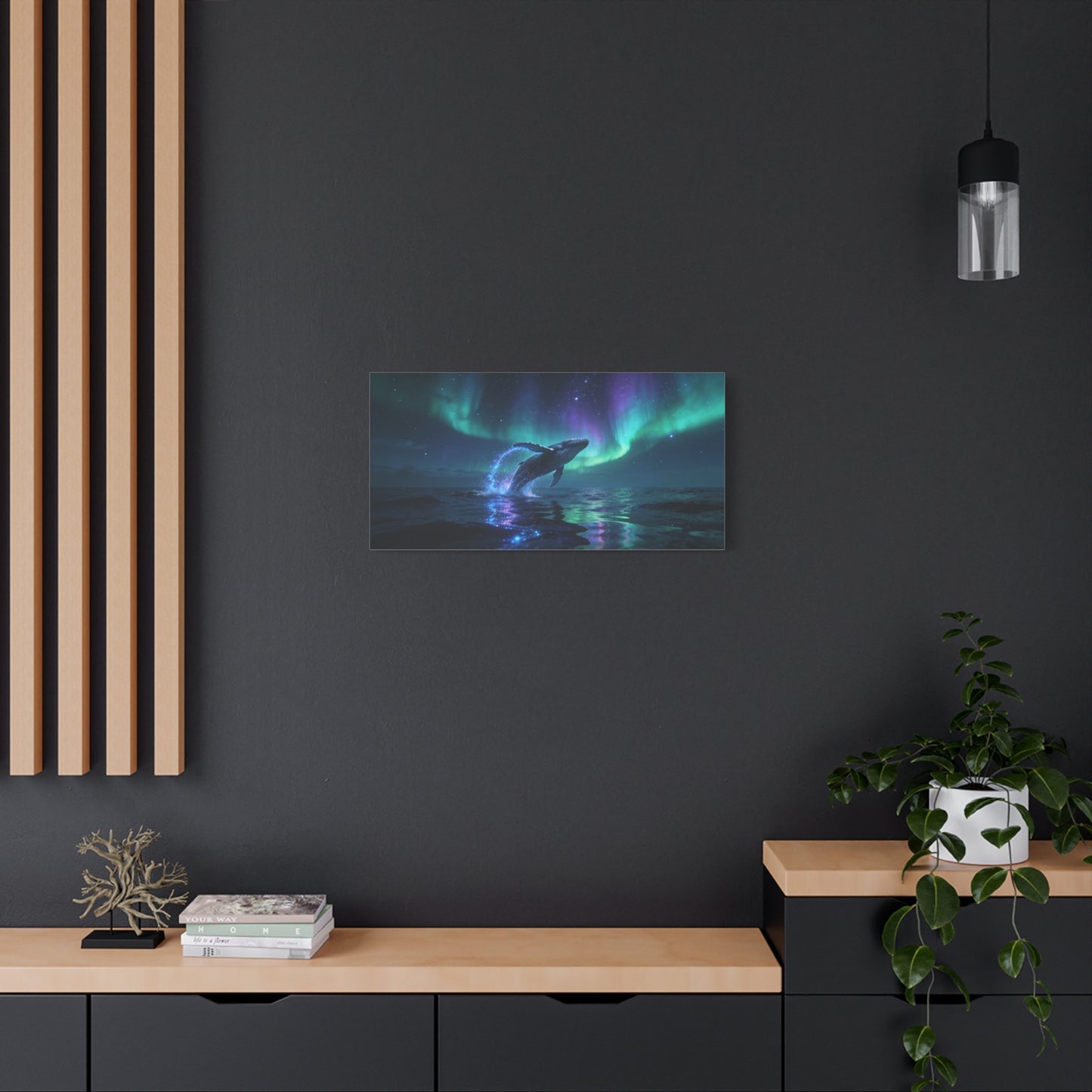 Humpback Whale Canvas Wall Art - Aurora Borealis Ocean Night Scene, Celestial Wildlife Canvas Print - Contemporary Fantasy Style - Living Room Wall Decor, Bedroom Home Accent - Bedroom Home Decoration