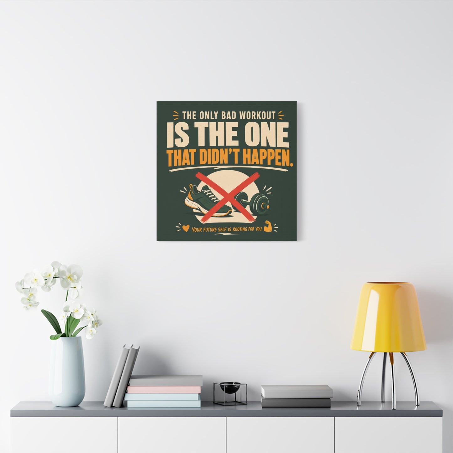 "The Only Bad Workout Is The One That Didn't Happen" Canvas Wall Art - Motivational Gym Quote Print, Retro Fitness Poster Style - Ready to Hang - Gym Wall Decor - Fitness Studio Art - HP Latex Print