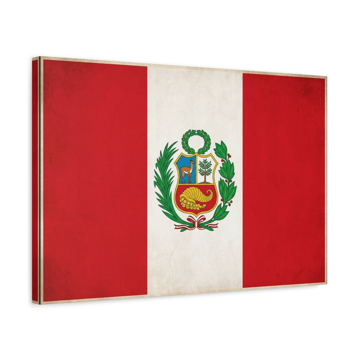 Peru Flag Canvas Wall Art - Vintage Peruvian Coat Of Arms Print, Red White Banner Decor - Traditional Patriotic Style - Living Room Home Decoration - Living Room Wall Decor - Bedroom Home Decoration