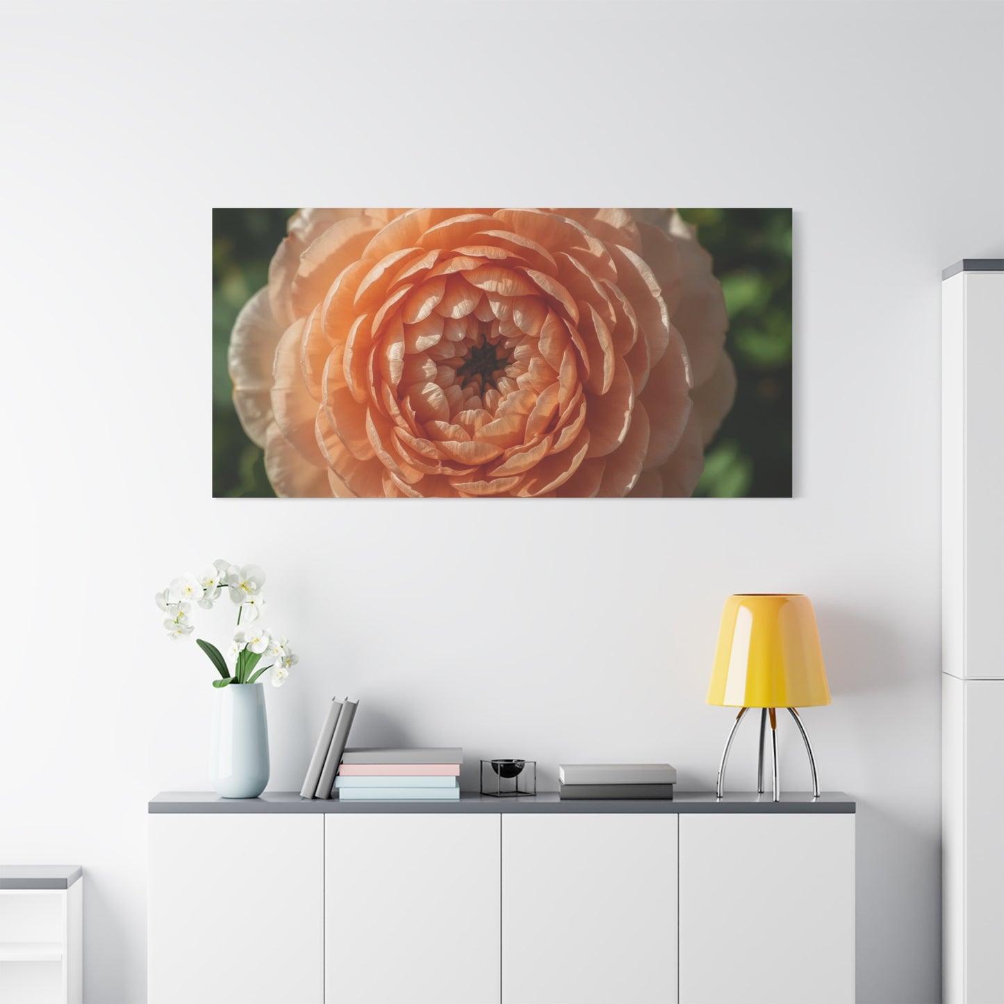 Peach Ranunculus Flower Canvas Wall Art - Botanical Floral Close Up, Soft Light - Matte Cotton Print, Traditional Style - Bedroom Home Decoration, Living Room Wall Decor - Bedroom Home Decoration