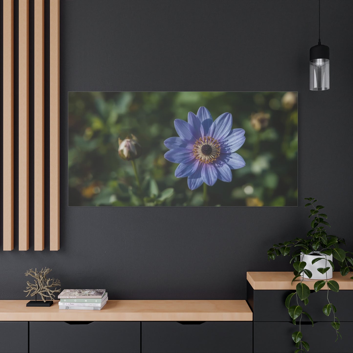 Blue Daisy Flower Canvas Wall Art - Botanical Floral Art Print, Soft Matte Garden Close Up - Contemporary Nature Style - Bedroom Wall Decor, Living Room Home Accent - Bedroom Home Decoration