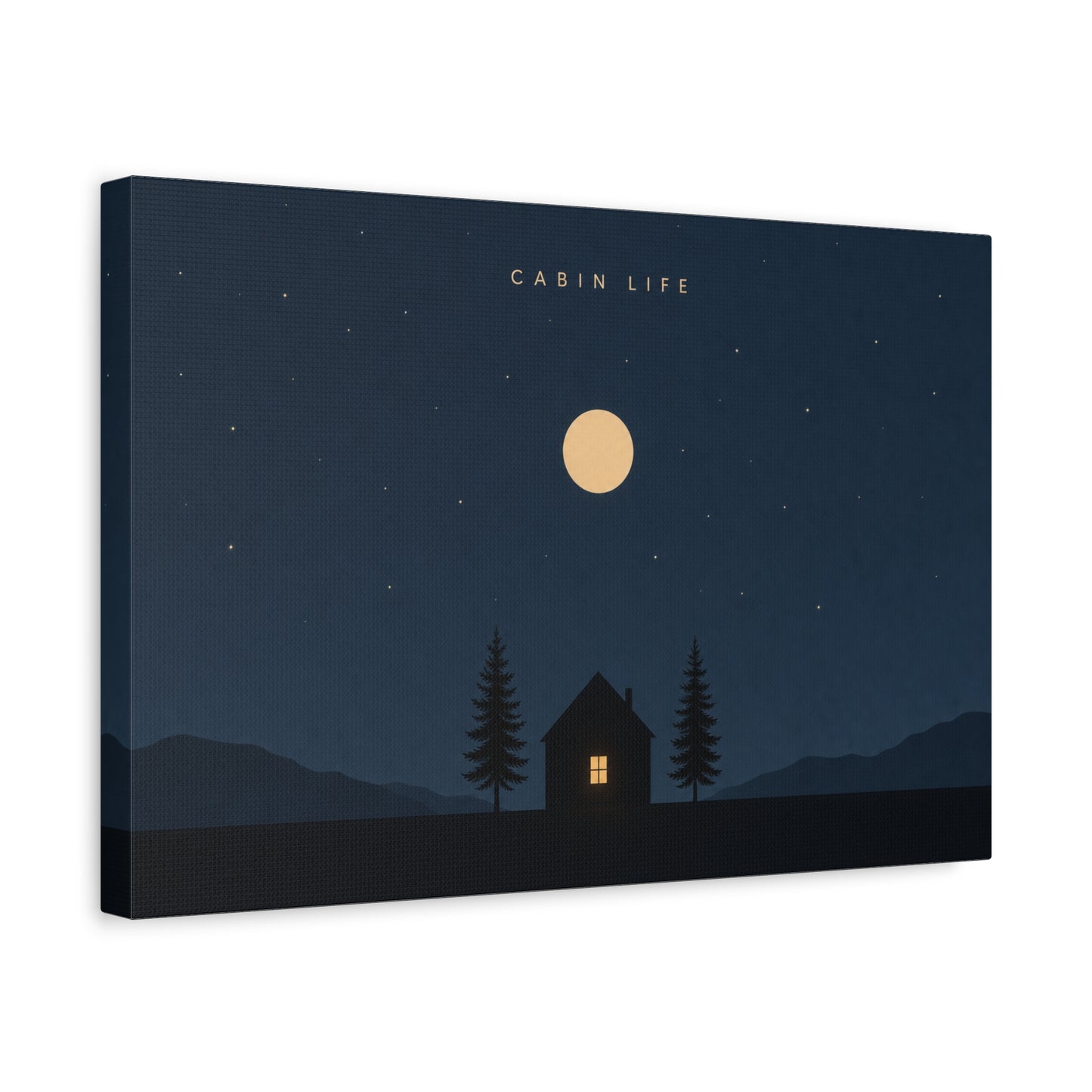 "Cabin Life" Moonlit Forest Canvas Wall Art - Minimalist Night Landscape Print - Rustic Lodge Decor, Bedroom Wall Accent, Living Room Decoration, Mountain Retreat Style - Bedroom Home Decoration