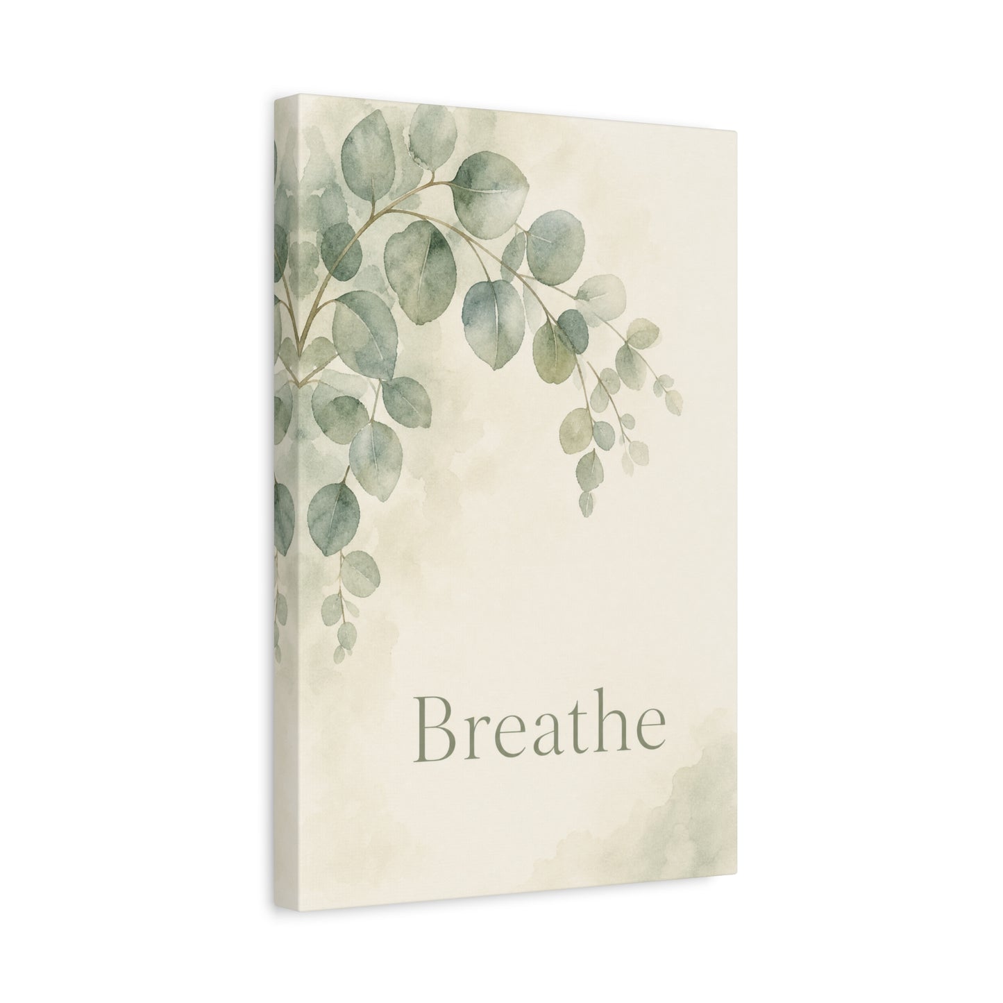 "Breathe" Botanical Canvas Wall Art - Sage Green Eucalyptus Leaves Watercolor Print - Minimalist Inspirational Wall Decor - Bedroom Home Decoration, Meditation Space Accent - Bedroom Home Decoration
