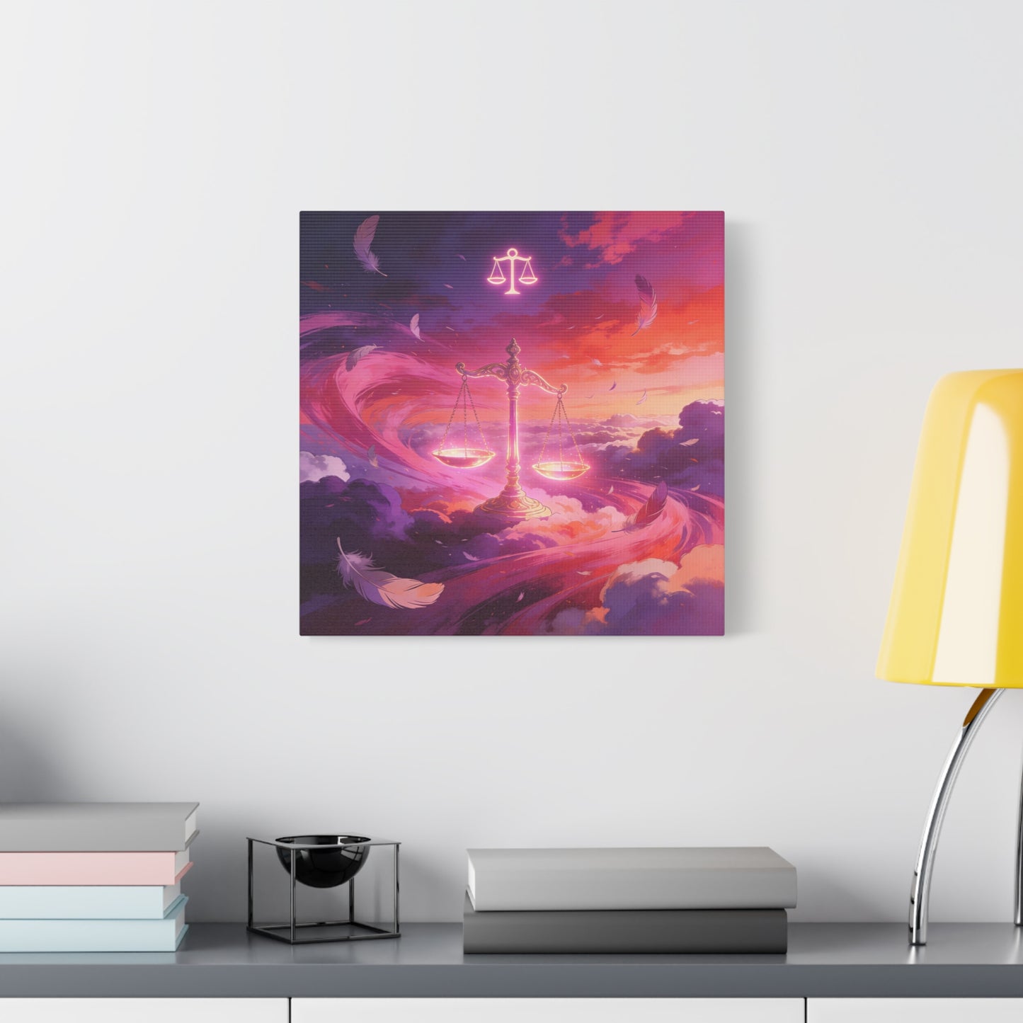 Libra Scales Canvas Wall Art - Zodiac Sky Illustration, Glowing Balance Symbol - Matte Cotton Art Print, Contemporary Celestial Style - Bedroom Home Decoration, Office Wall Decor - Ready to Hang