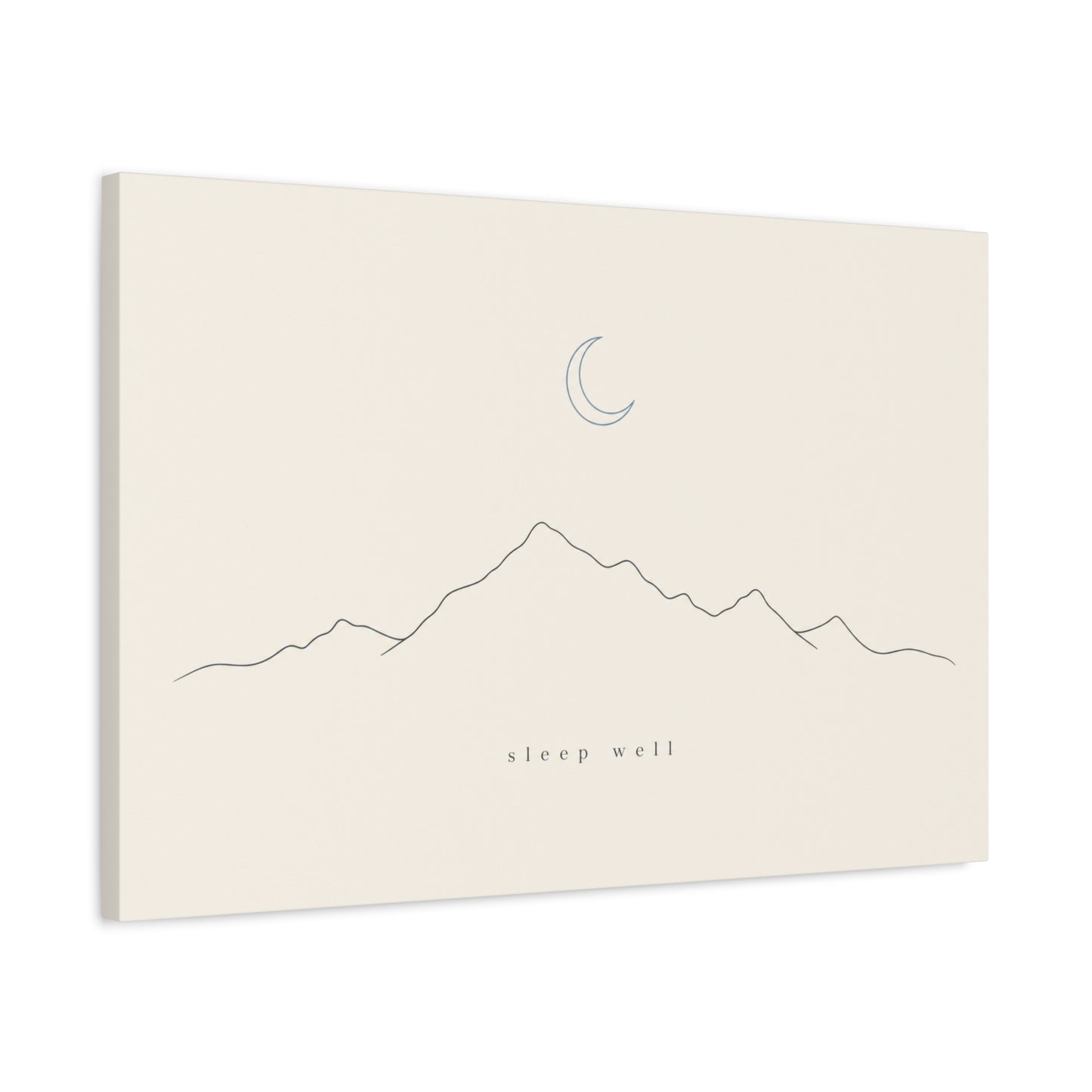 "Sleep Well" Minimalist Mountain Canvas Wall Art - Crescent Moon Line Drawing, Neutral Beige Canvas Print - Modern Bedroom Wall Decor, Nursery Home Decoration, Meditation Space - Ready to Hang