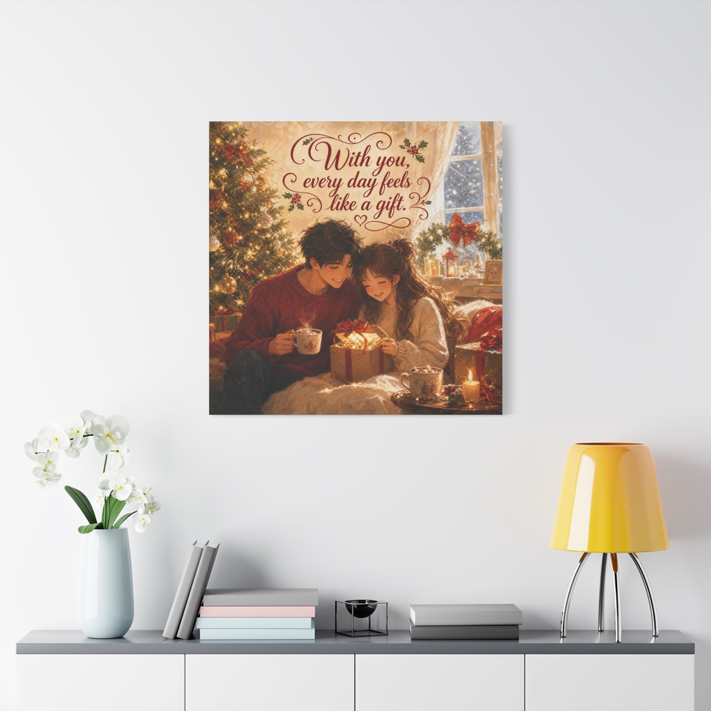 "With You" - Warm Golden Winter Decor - Traditional Quote Print For Bedroom, Living Room - Office Wall Art