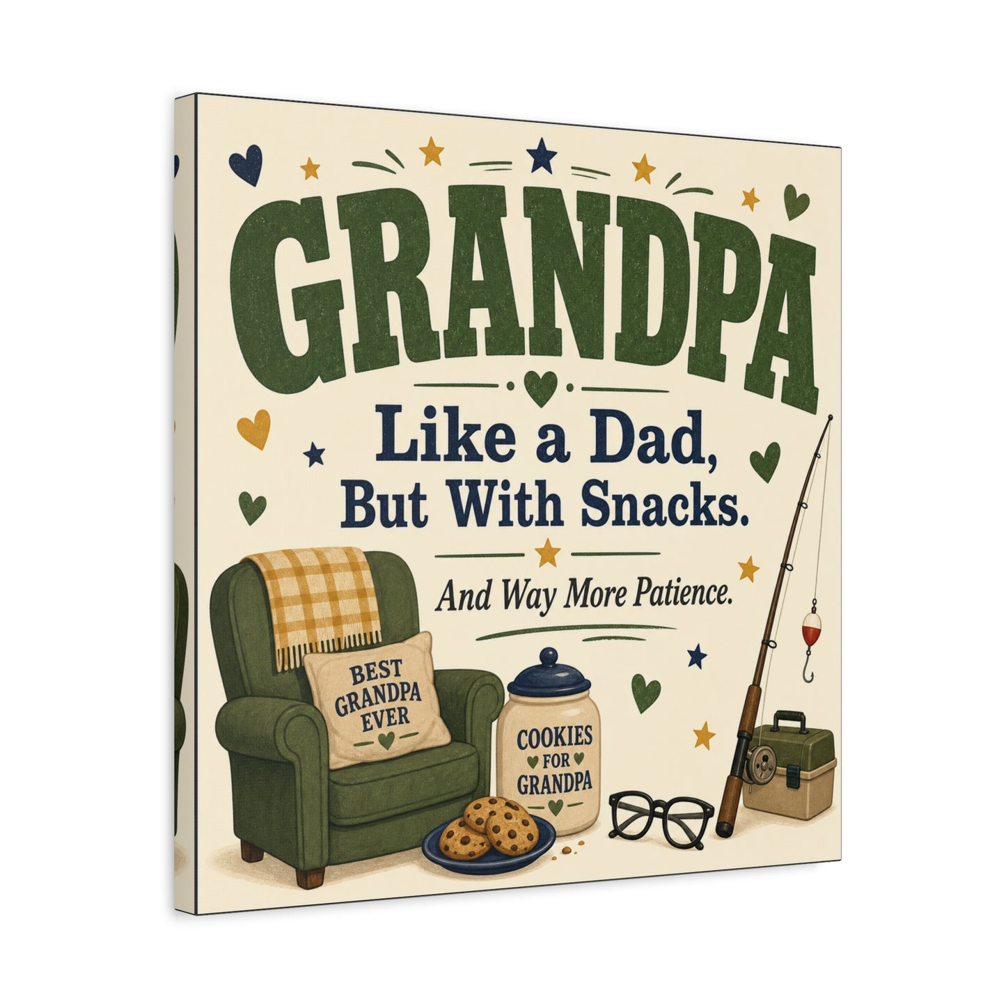 "Grandpa Like A Dad, But With Snacks. And Way More Patience." Canvas Wall Art - Rustic Typography Grandpa Quote Print, Farmhouse Living Room Decor - Office Wall Art - Bedroom Home Decoration