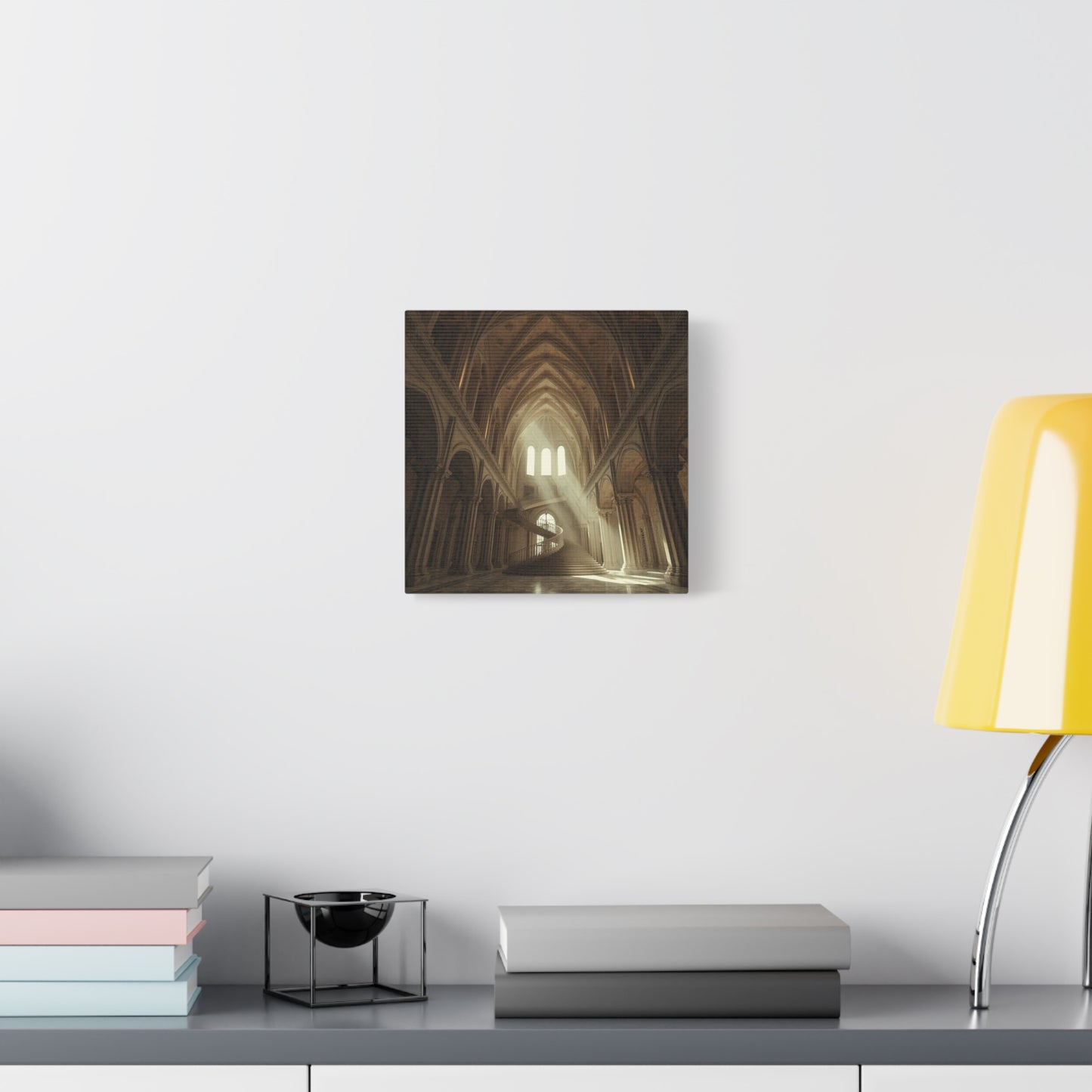 Gothic Cathedral Interior Canvas Wall Art - Sunlit Spiral Staircase, Religious Architecture Print - Matte Cotton Canvas - Traditional Style - Living Room Wall Decor, Office Art - Ready to Hang