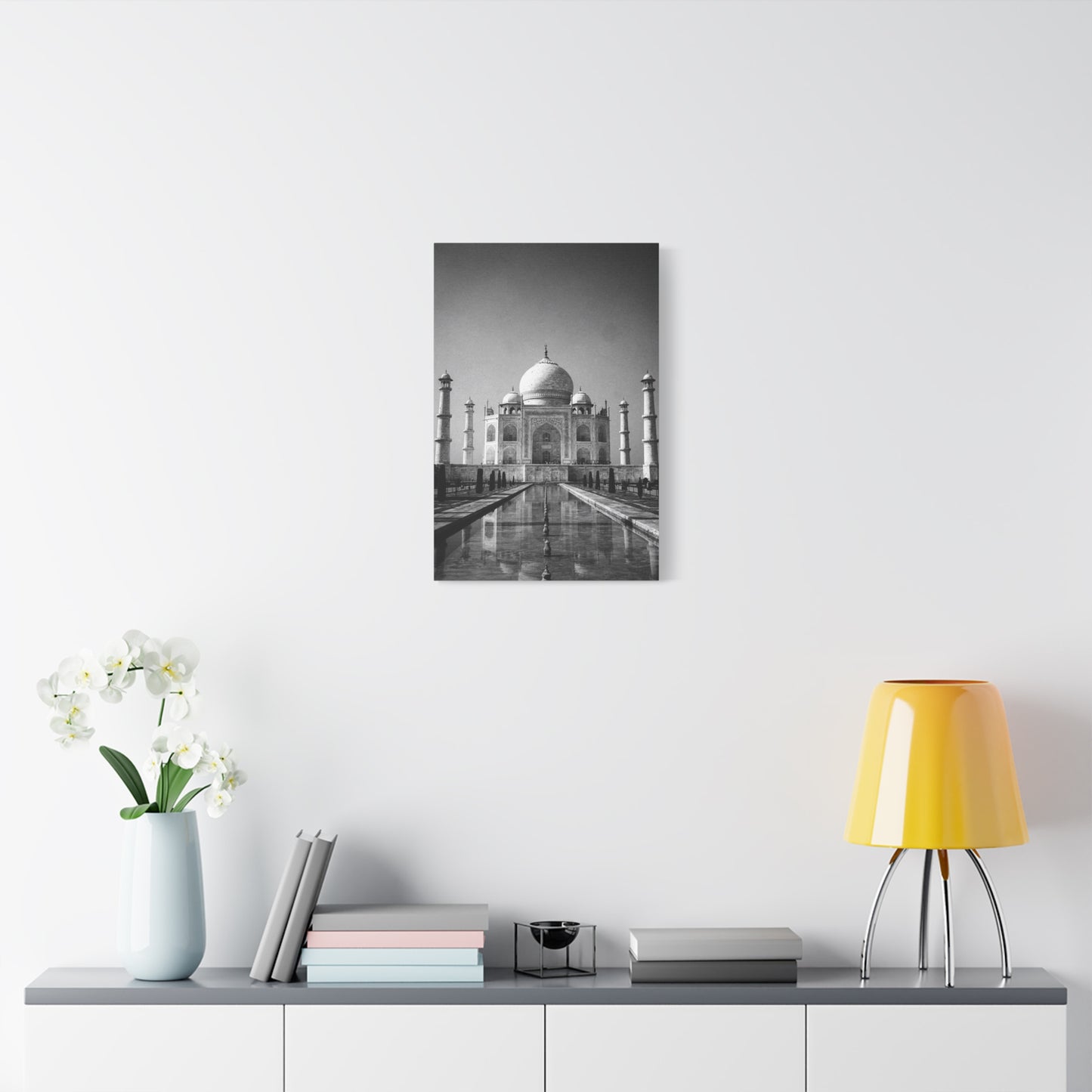 Taj Mahal Canvas Wall Art - Black And White Architectural Art Print - Monochrome Travel Landmark Decor - Contemporary Style - Living Room Wall Decor, Office Art - Bedroom Home Decoration