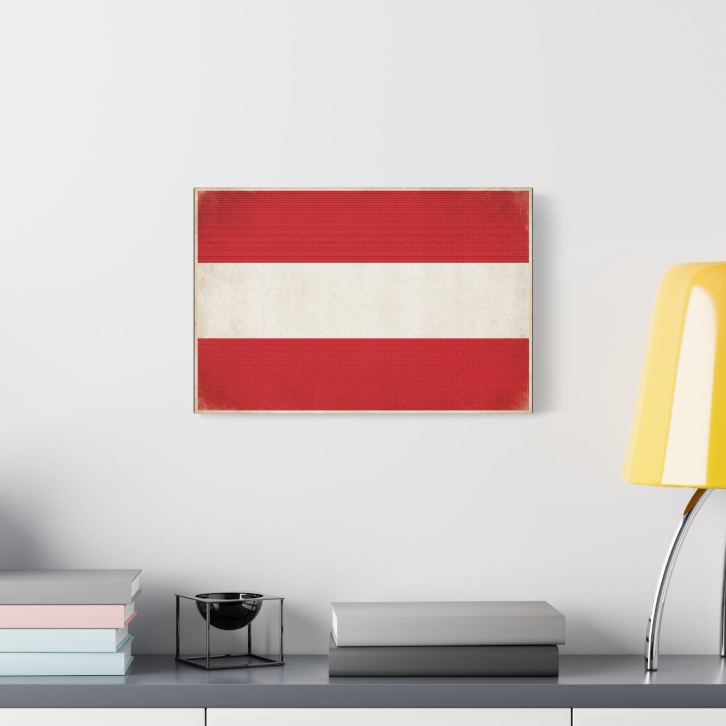 Austria Flag Canvas Wall Art - Vintage Red White Horizontal Banner Print - Patriotic Minimalist Decor - Living Room Home Decoration, Office Accent - Living Room Wall Decor - Bedroom Home Decoration