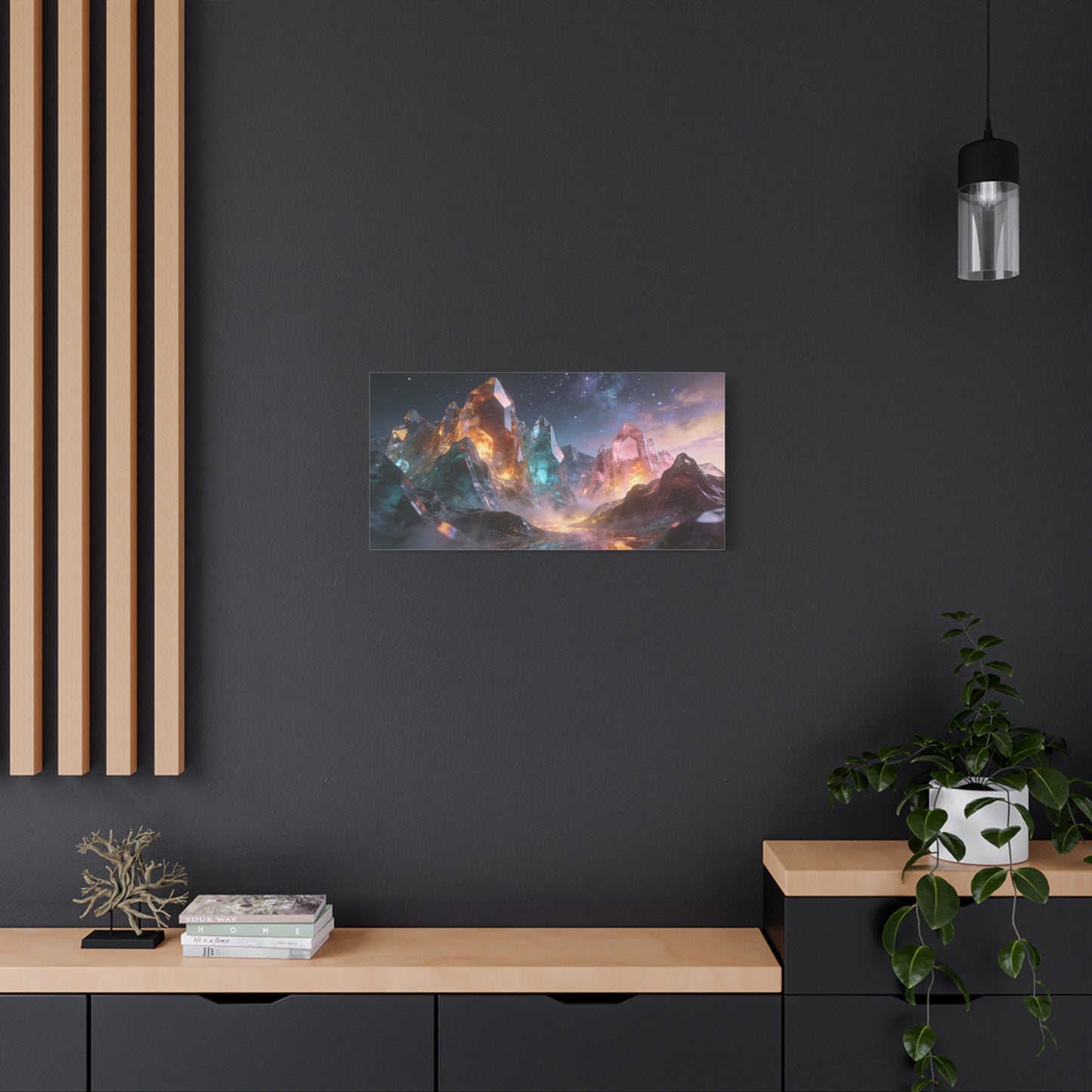 Crystal Mountain Canvas Wall Art - Surreal Glass Peaks, Luminous Cosmic Landscape - Matte Cotton Print, Contemporary Fantasy Style - Living Room Wall Decor, Bedroom Home Accent - Cozy Reading Nook Art