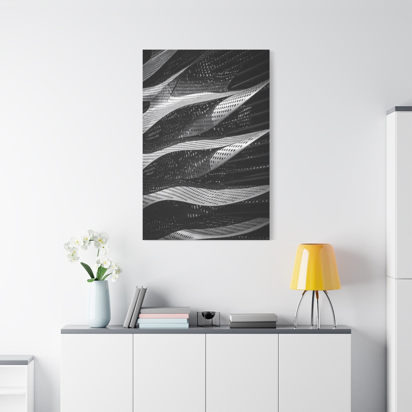 Abstract Black White Metal Wave Canvas Wall Art - Geometric Architectural Art Print - Modern Minimalist Decor - Living Room Wall Decor, Office Art, Contemporary Interior Design - Ready to Hang
