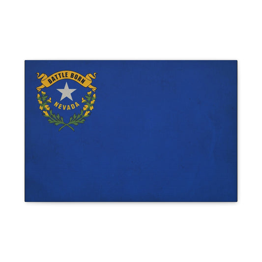 "Battle Born Nevada" Nevada State Flag Canvas Wall Art - Blue Silver Star Sagebrush Emblem Print - Vintage Patriotic Style - Living Room Decor, Office Wall Hanging - Ready to Hang - Ready to Hang