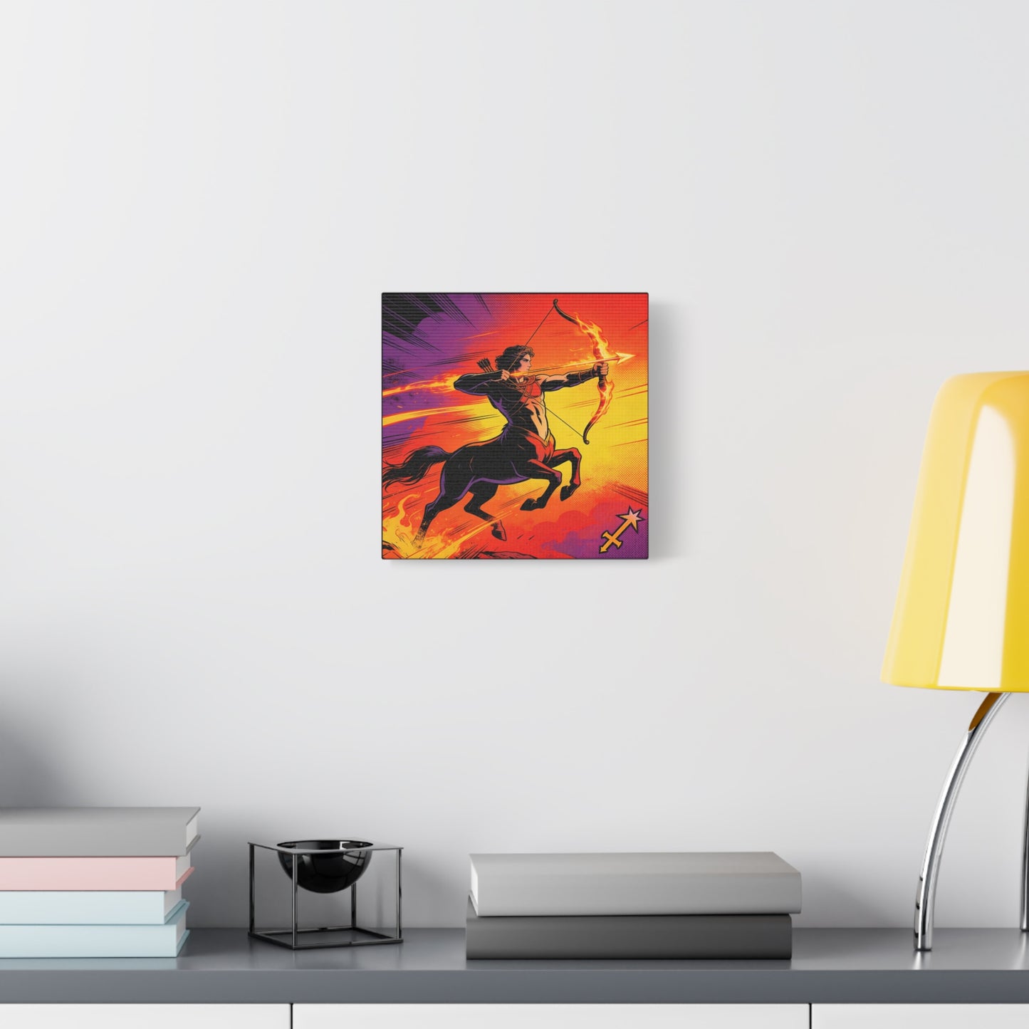 Sagittarius Centaur Archer Canvas Wall Art - Fiery Zodiac Illustration, Bold Mythology Decor - Matte Canvas Print, Modern Pop Art Style - Bedroom Home Decoration, Office Wall Decor - Ready to Hang