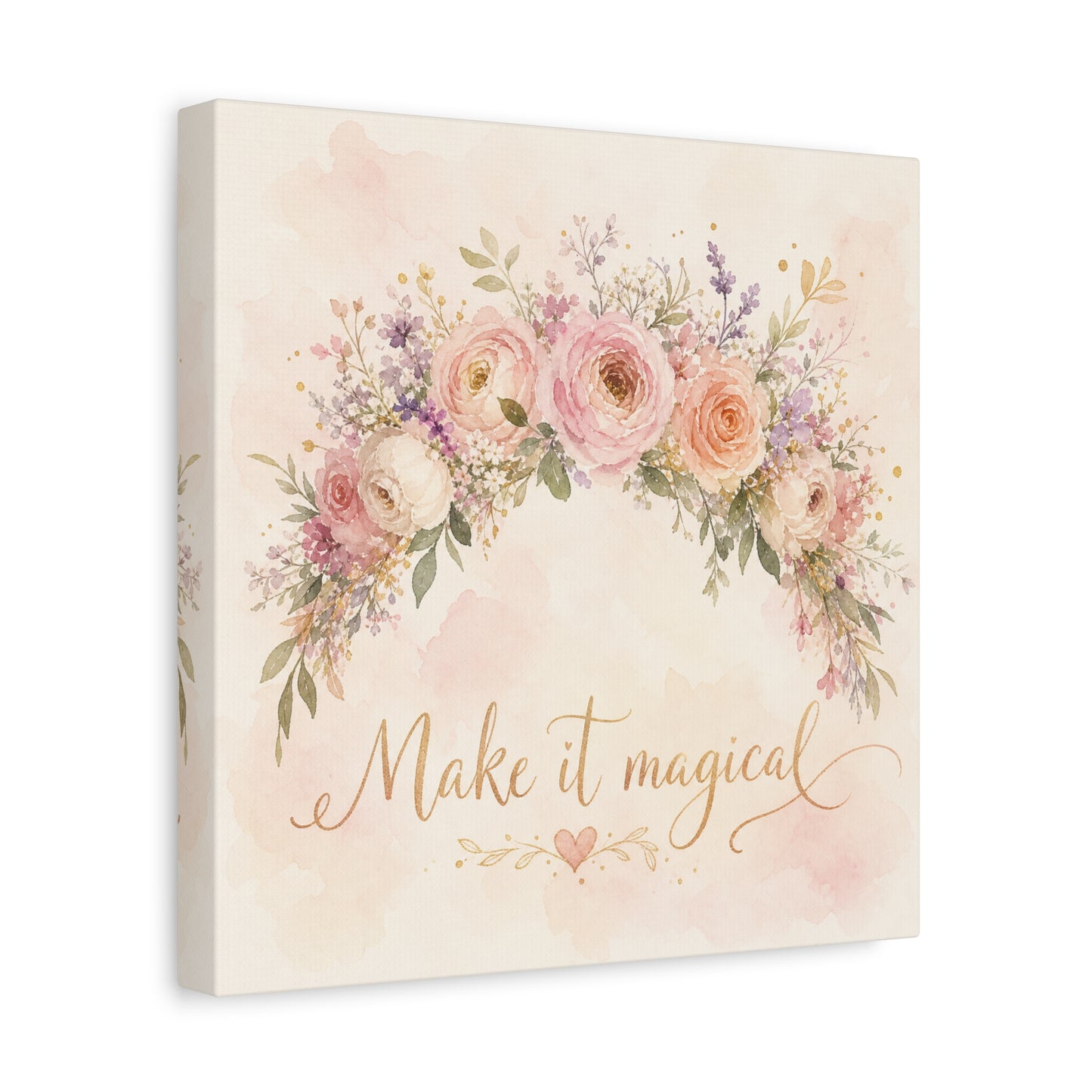 "Make It Magical" Floral Canvas Wall Art - Blush Rose Watercolor Quote Print, Pink Botanical Home Decor, Girls Bedroom Wall Decoration, Nursery Accent, Bohemian Living Room Style - Ready to Hang
