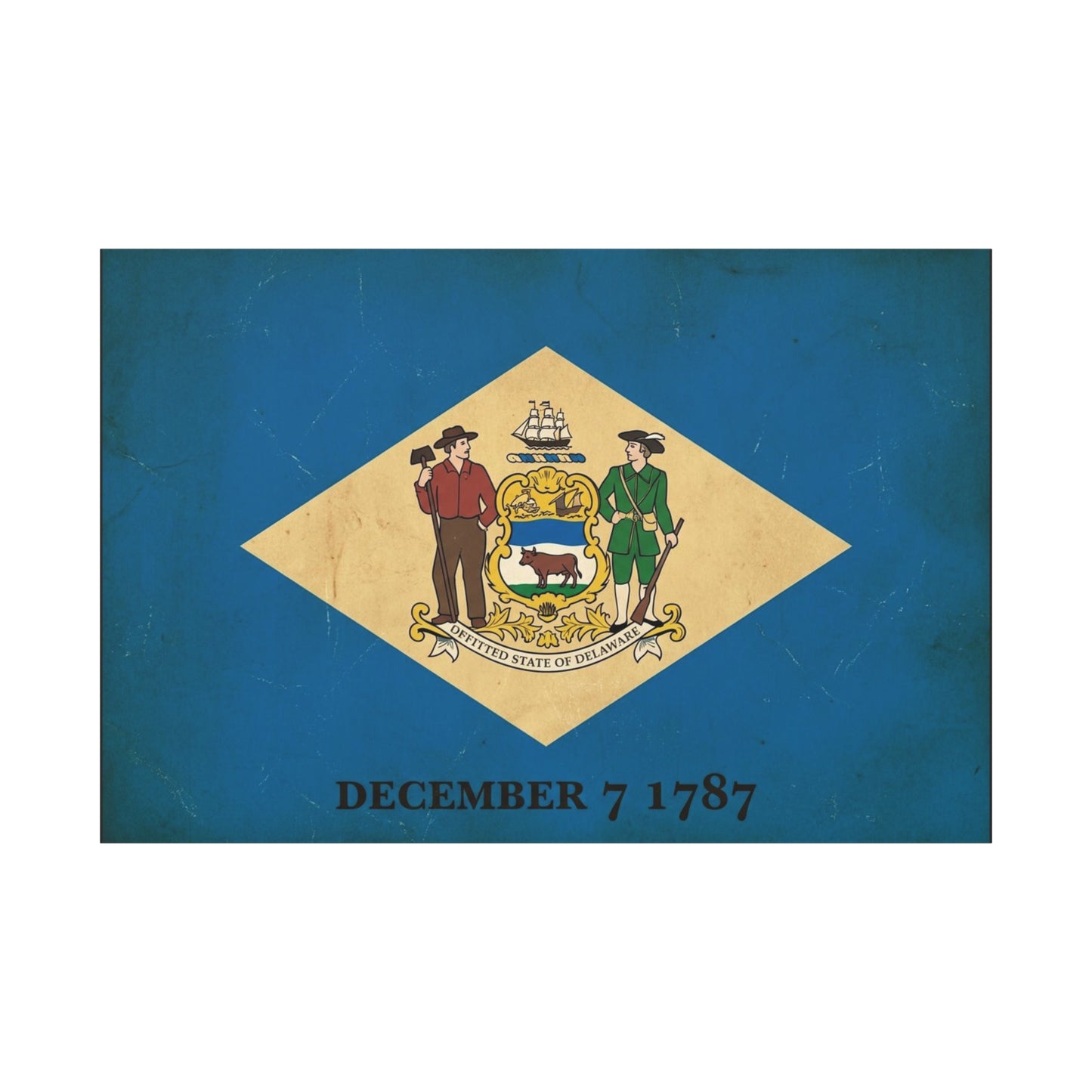 Delaware State Flag Canvas Wall Art - "December 7 1787" Vintage Blue Banner Print - Patriotic Historical Decor, Matte Canvas, Living Room Wall Decor, Office Art - Ready to Hang - Ready to Hang