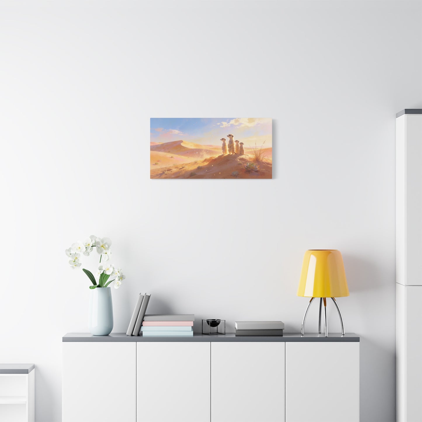 Meerkat Desert Canvas Wall Art - Golden Dune Wildlife Illustration, Matte Canvas Print - Contemporary Nature Style - Living Room Wall Decor, Bedroom Home Decoration - Bedroom Home Decoration