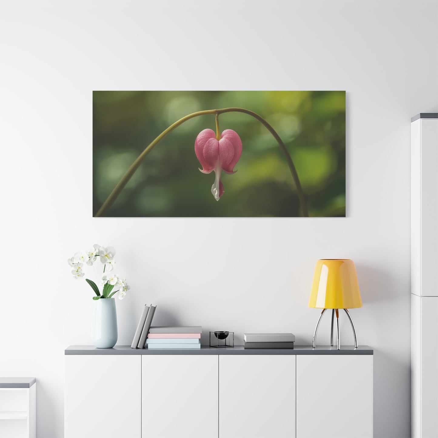 Bleeding Heart Flower Canvas Wall Art - Botanical Floral Art Print, Pink Bloom, Soft Green Bokeh - Contemporary Nature Wall Decor - Bedroom Home Decoration, Spa Wall Accent - Ready to Hang