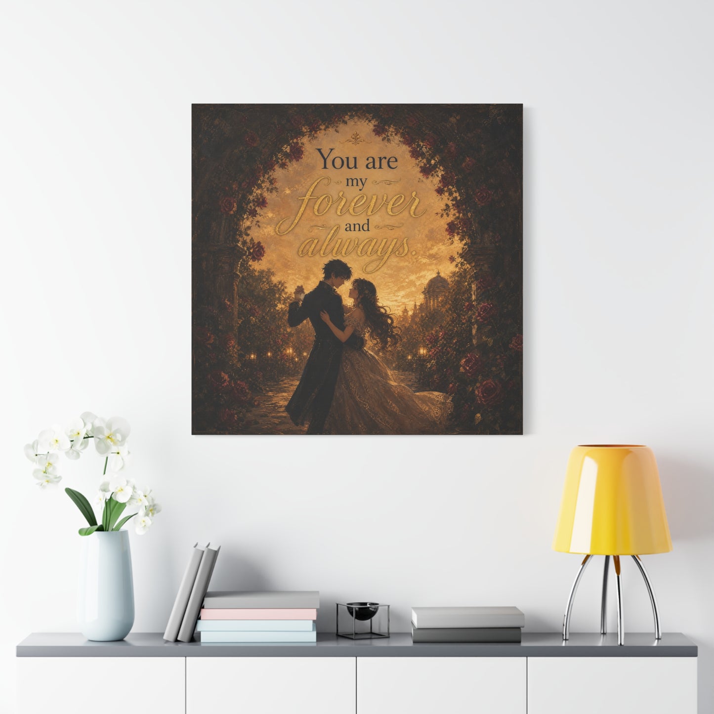 "You Are My Forever And Always." Romantic Couple Canvas Wall Art - Vintage Rose Arch Sunset Quote Print - Bedroom Home Decoration - Living Room Wall Decor - Bedroom Home Decoration - Ready to Hang