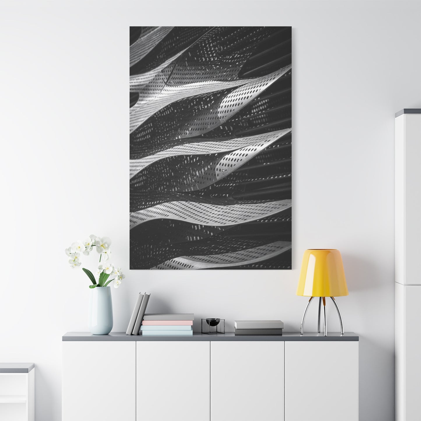Abstract Black White Metal Wave Canvas Wall Art - Geometric Architectural Art Print - Modern Minimalist Decor - Living Room Wall Decor, Office Art, Contemporary Interior Design - Ready to Hang