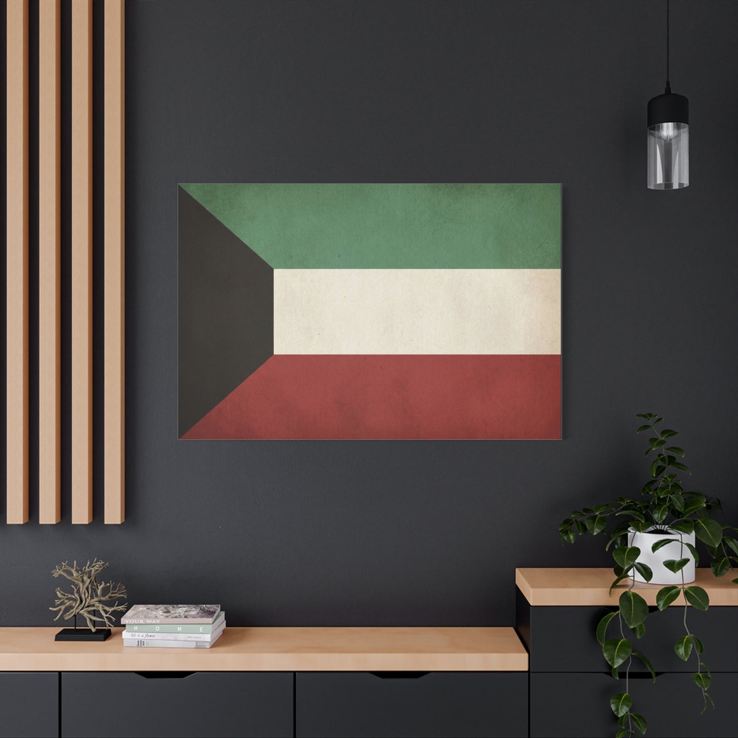 Kuwait Flag Canvas Wall Art - Vintage National Banner Print, Geometric Color Block Design - Matte Canvas Decor - Living Room Wall Decor, Office Art, Dorm Accent Style - Bedroom Home Decoration