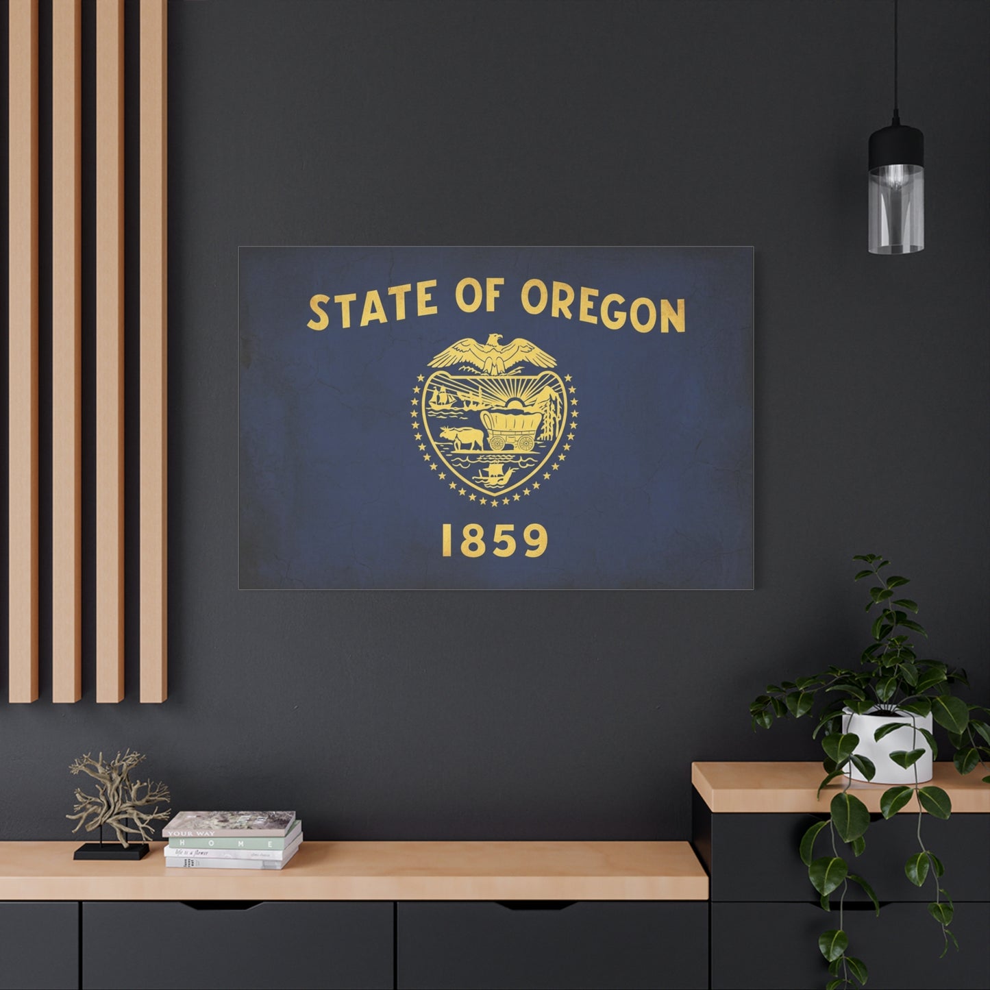 "State Of Oregon 1859" Flag Canvas Wall Art - Vintage State Seal Navy Gold Print - Typography Patriotic Decor - Living Room Wall Decor, Office Art - Bedroom Home Decoration - Bedroom Home Decoration