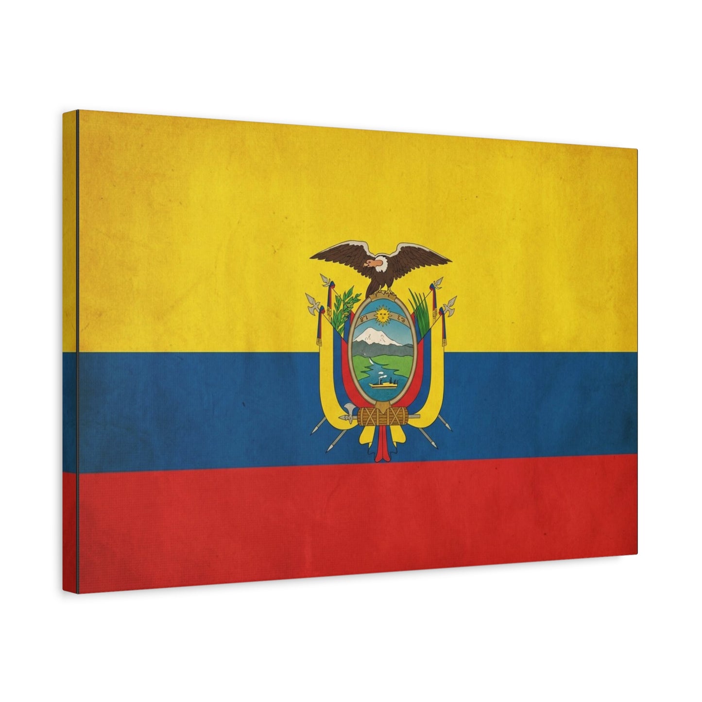 Ecuador Flag Canvas Wall Art - Vintage National Banner Print, Yellow Blue Red Tricolor With Coat Of Arms - Traditional Patriotic Decor - Living Room Home Decoration, Office Accent - Office Wall Art
